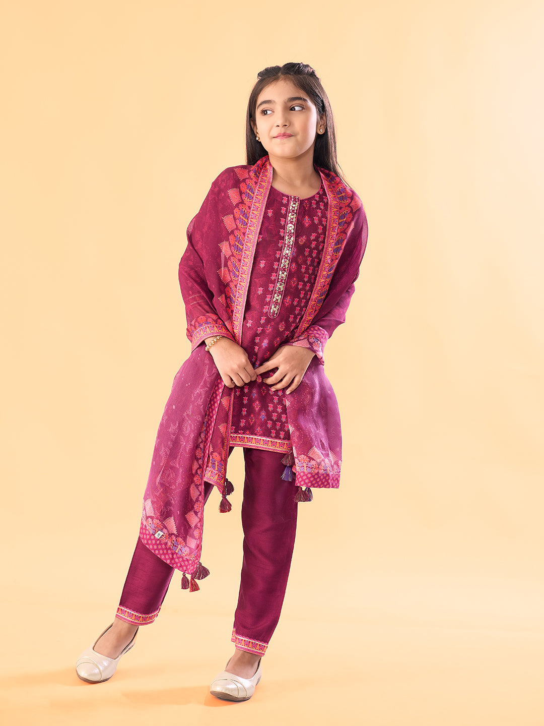 Gulgappa Kurta Set With Dupatta - Wine
