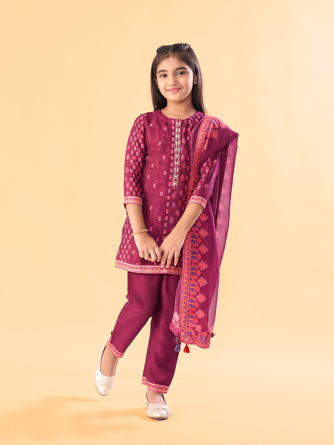 Gulgappa Kurta Set With Dupatta - Wine