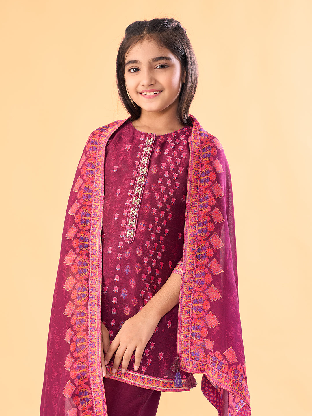 Gulgappa Kurta Set With Dupatta - Wine