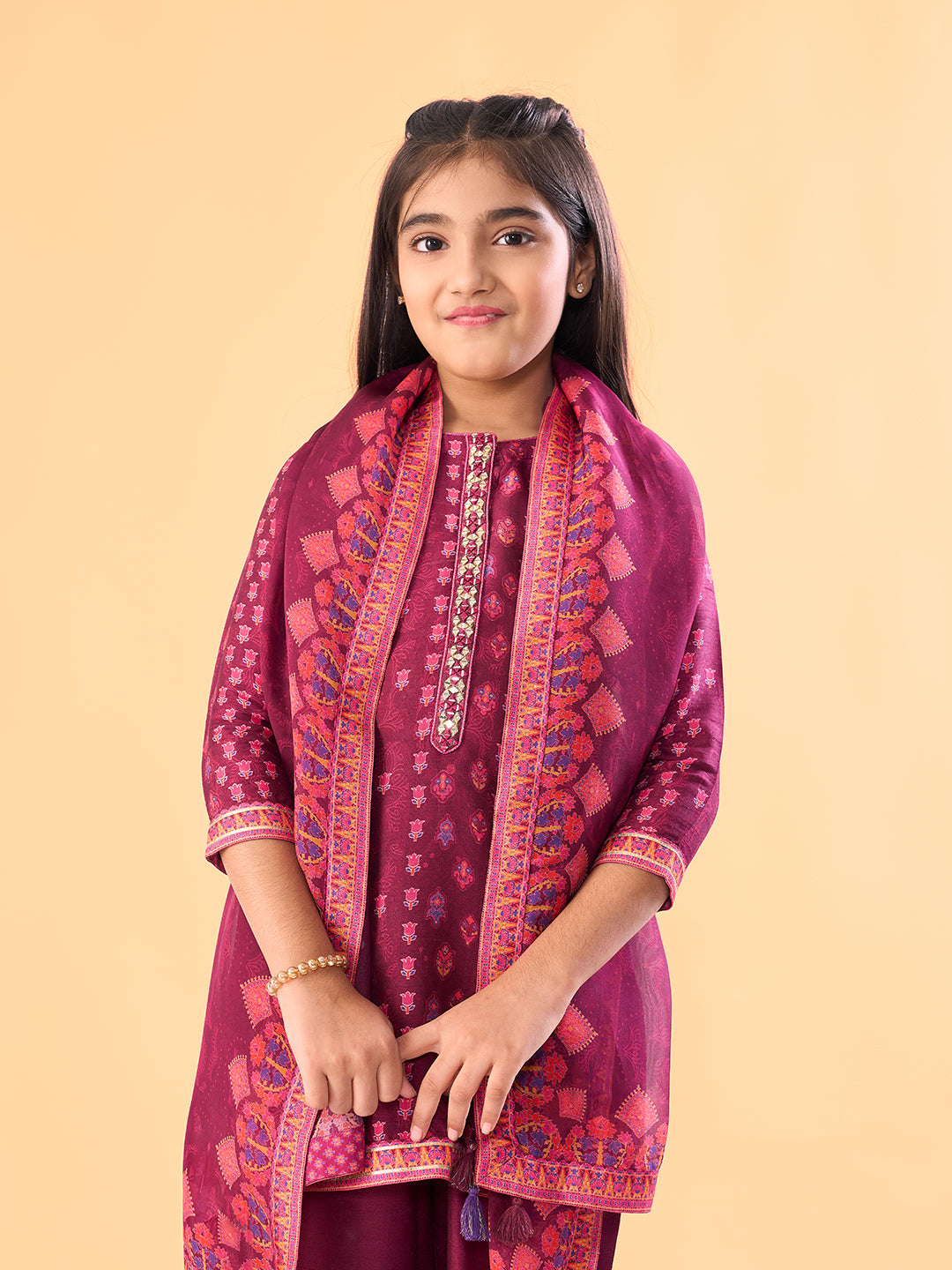 Gulgappa Kurta Set With Dupatta - Wine