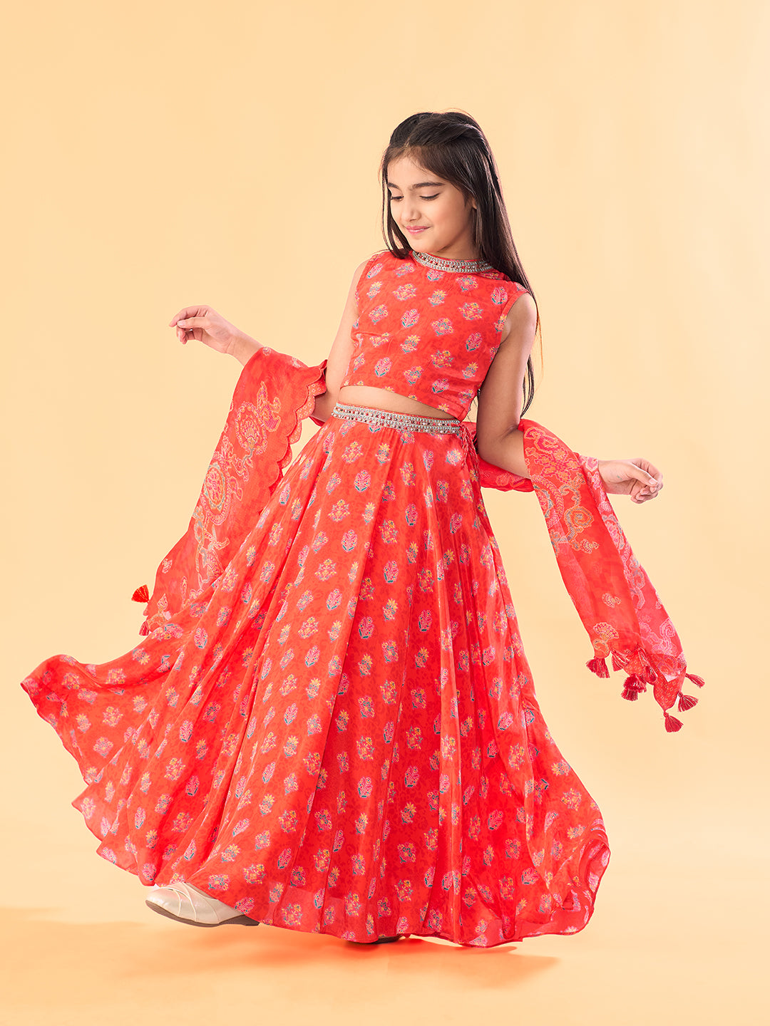 Mini Mehfil Lehenga Set - Red