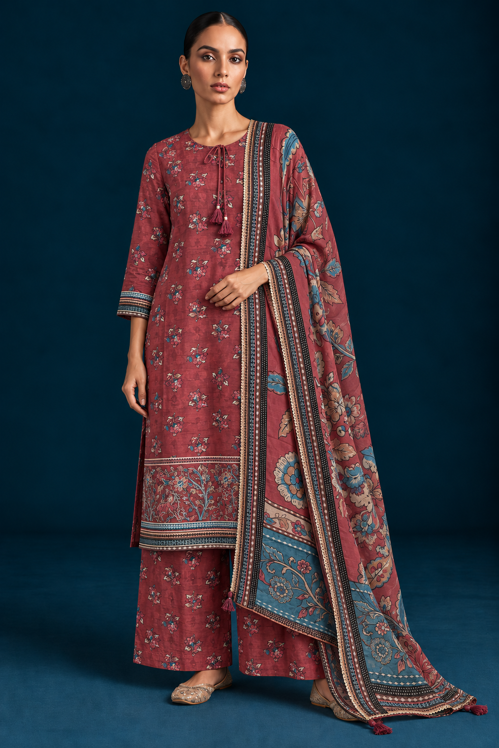 Taar Kalamkari-inspired Kurta Set-Maroon