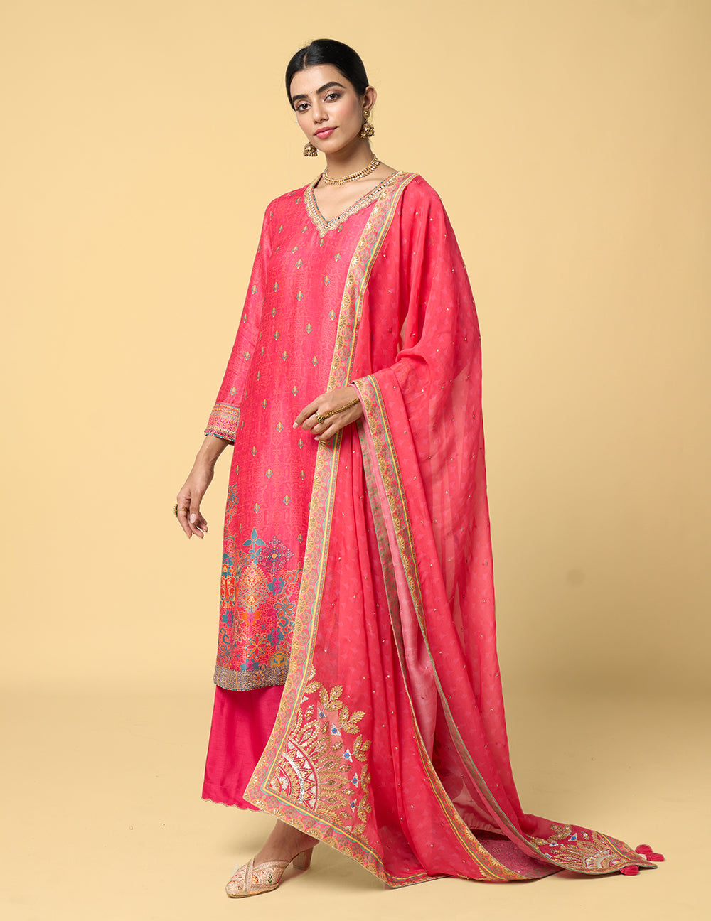 Roohani Kurta Set with Dupatta - Pink