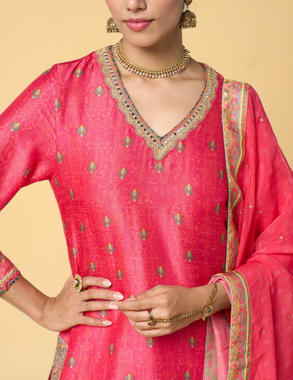 Roohani Kurta Set with Dupatta - Pink