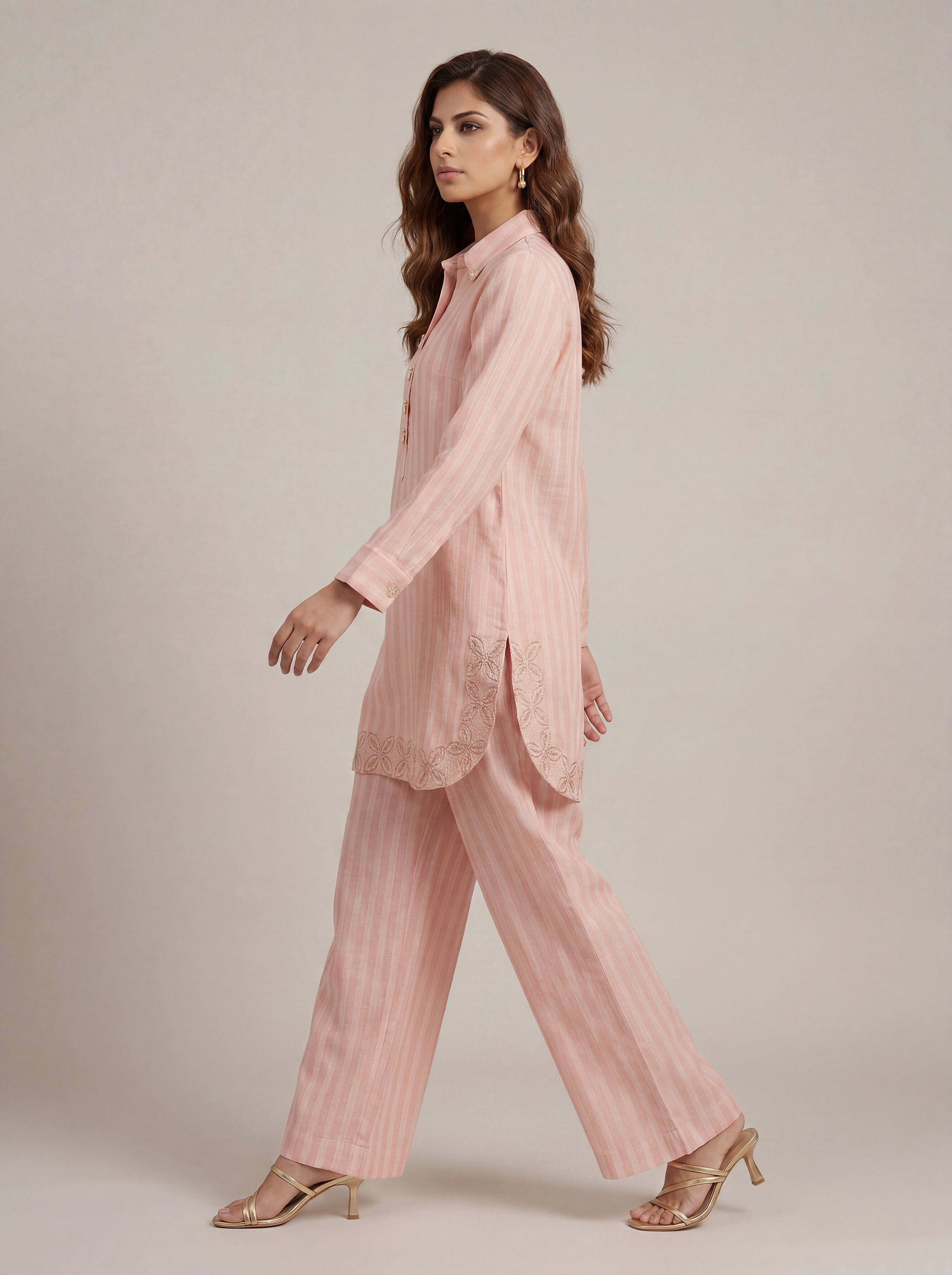 Striped rekha co-ord set - Pink