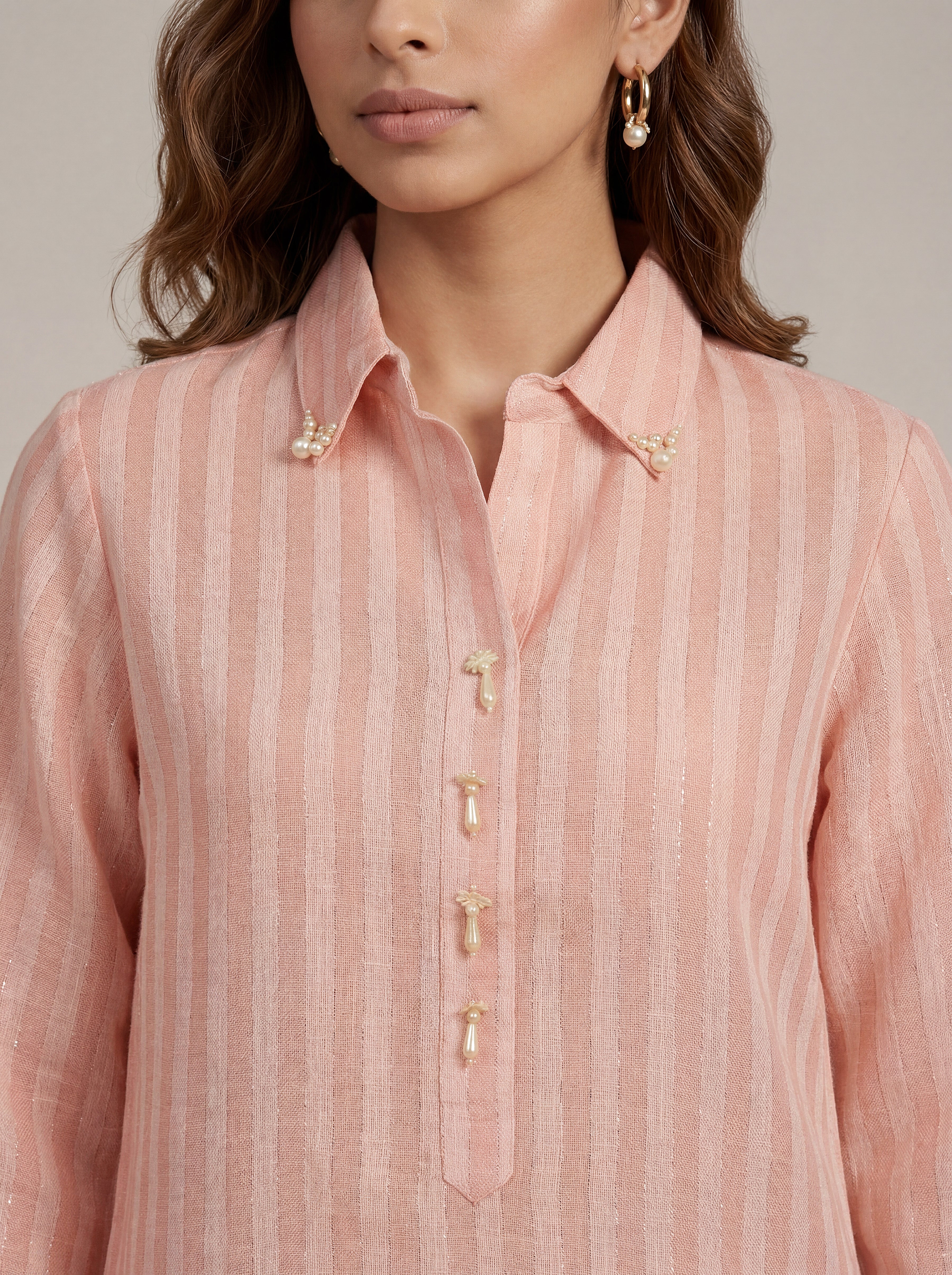 Striped rekha co-ord set - Pink