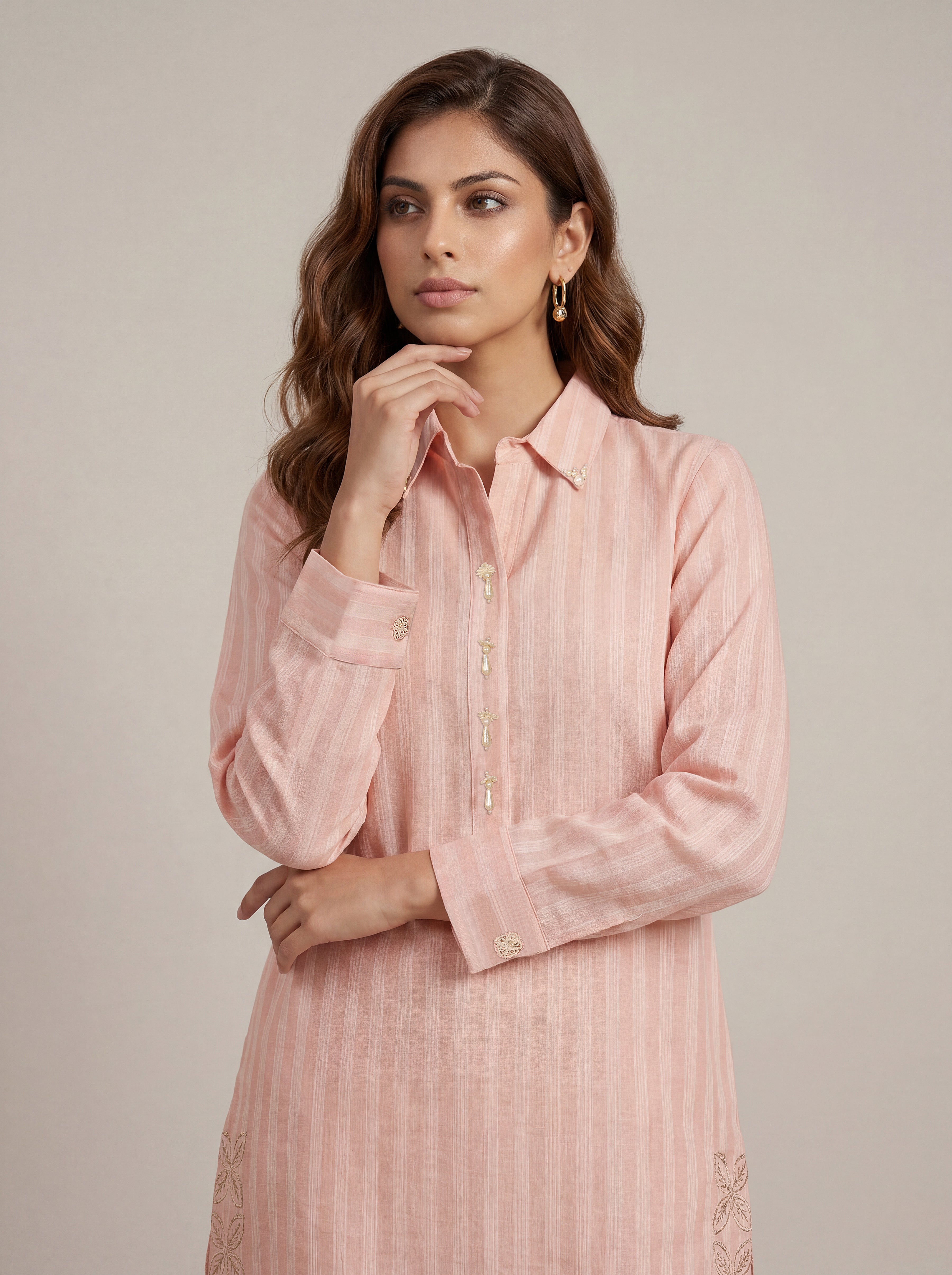 Striped rekha co-ord set - Pink