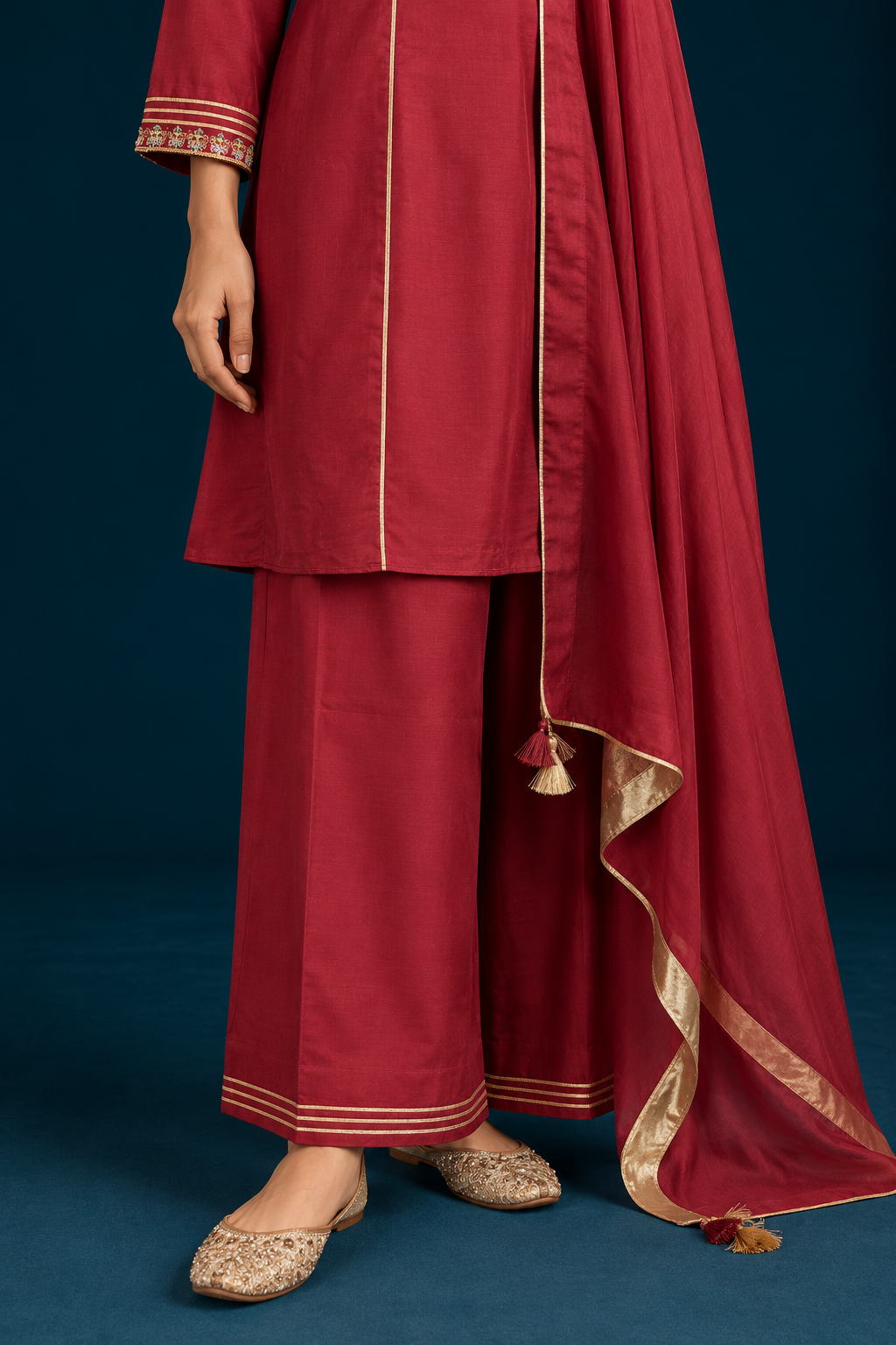 Safa Embroidered Kurta set - Maroon