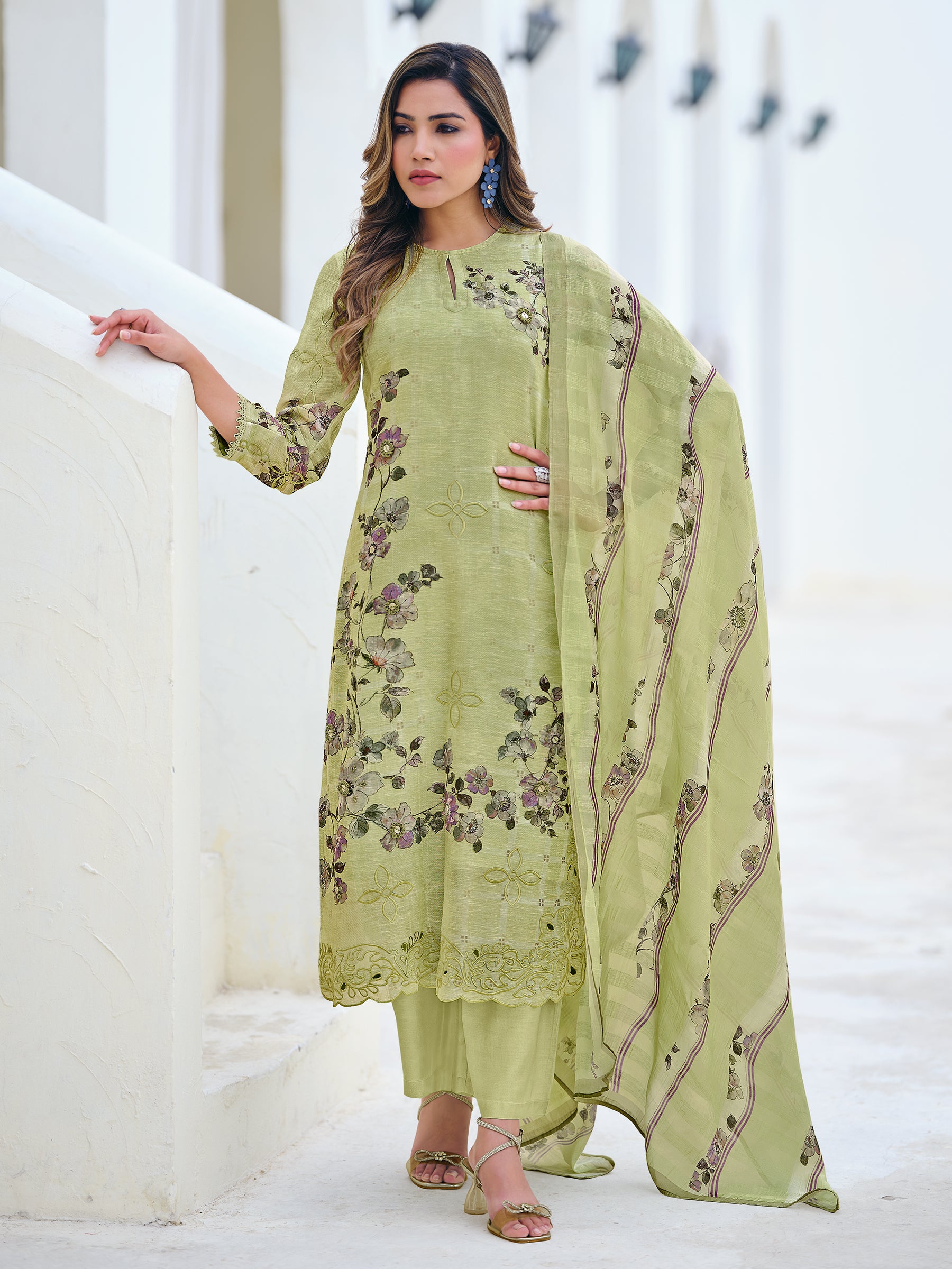 Zaini Unstitched Kurta Set - Green