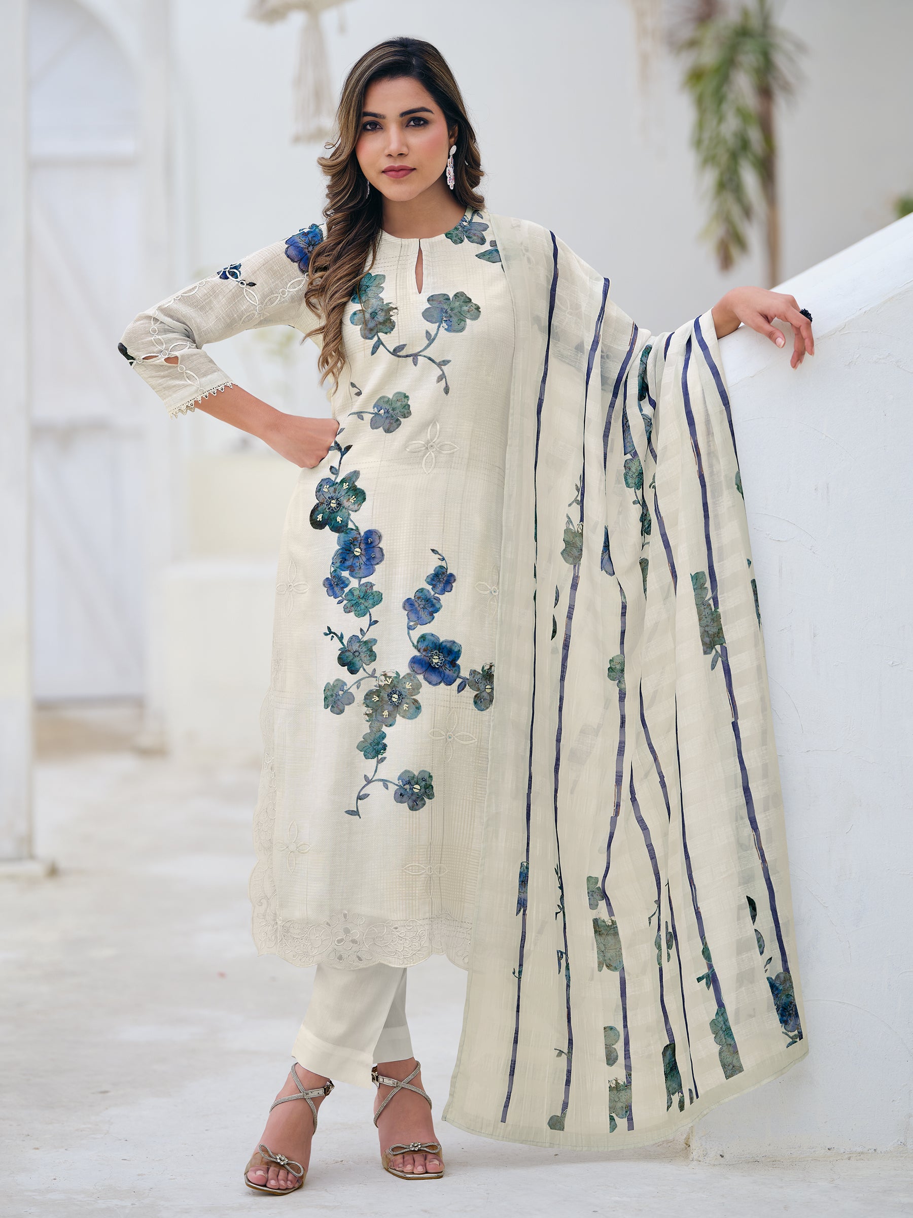 Zaini Unstitched Kurta Set - Offwhite