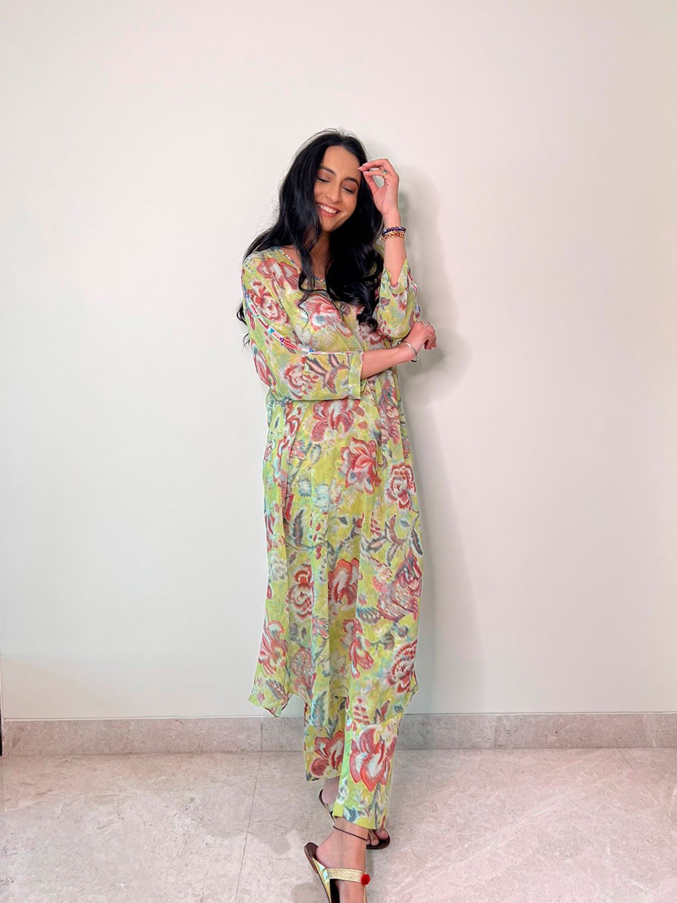 Vayu Pistachio Green Flared Kurta Set