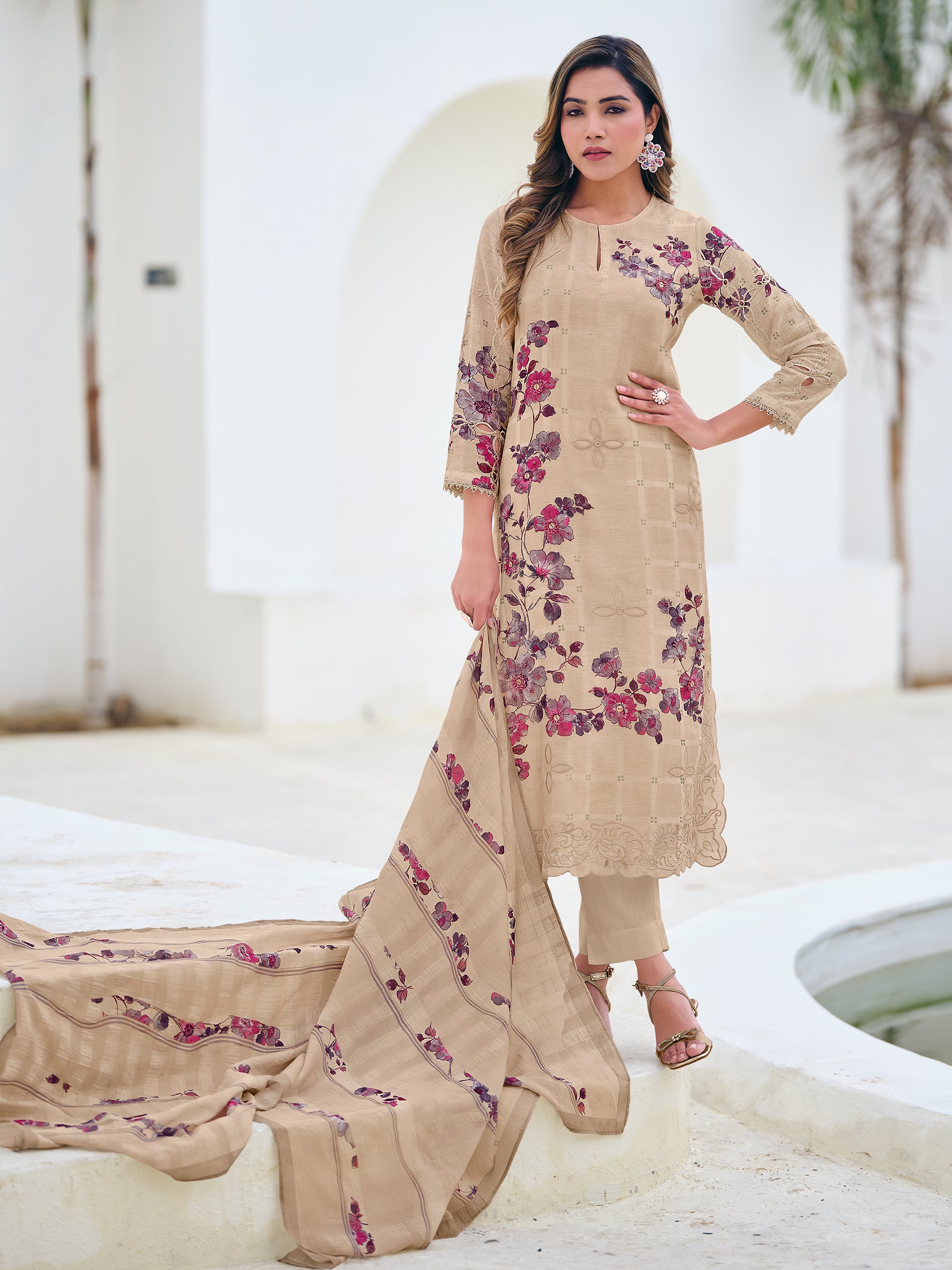 Zaini Unstitched Kurta Set - Brown