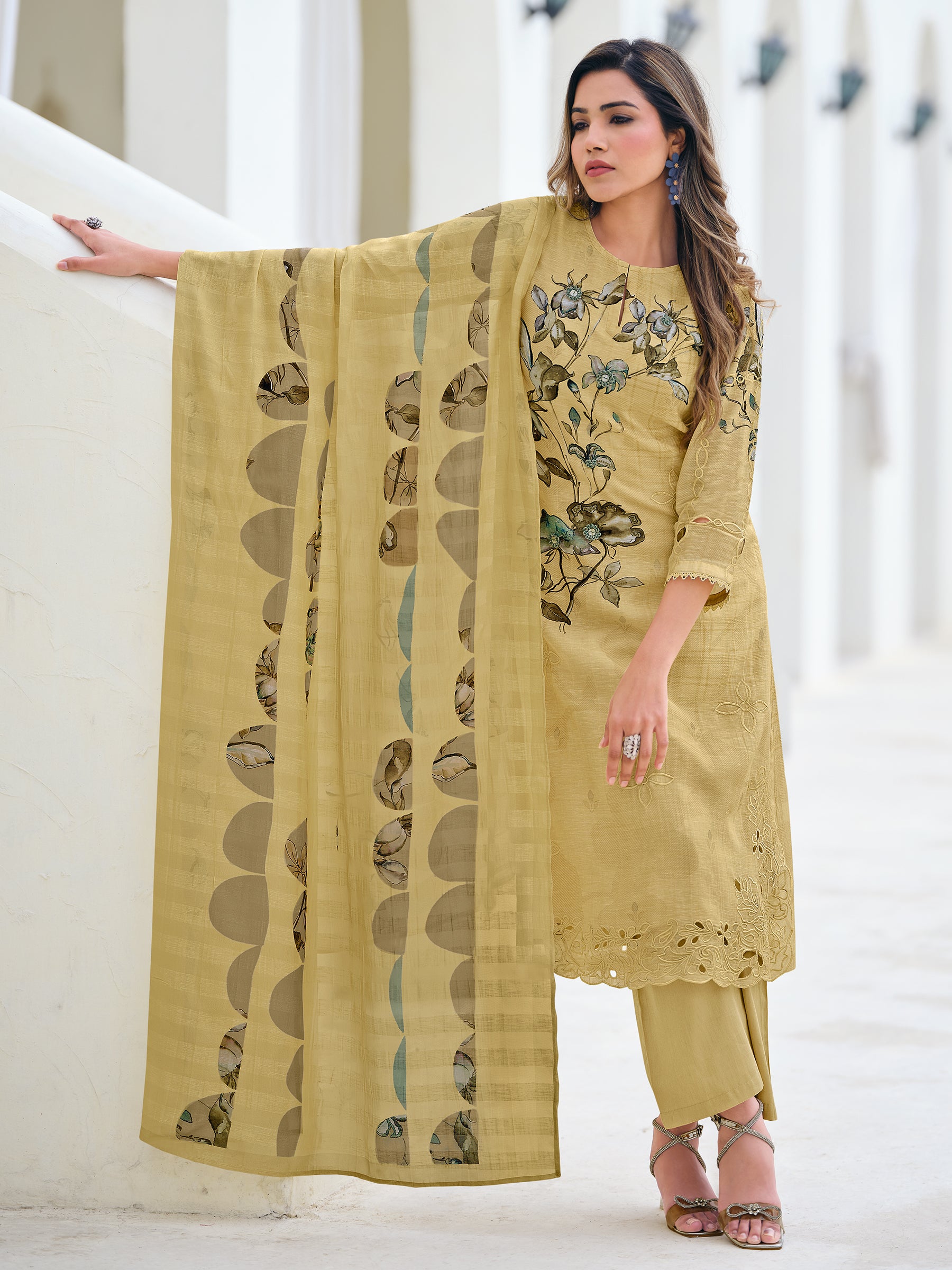 Zaini Unstitched Kurta Set - Mustard