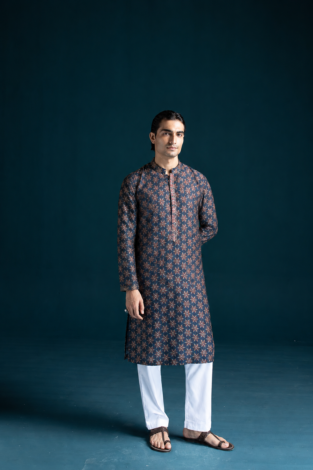 Adaa Ajrakh-Inspired Printed Men's Kurta – Blue