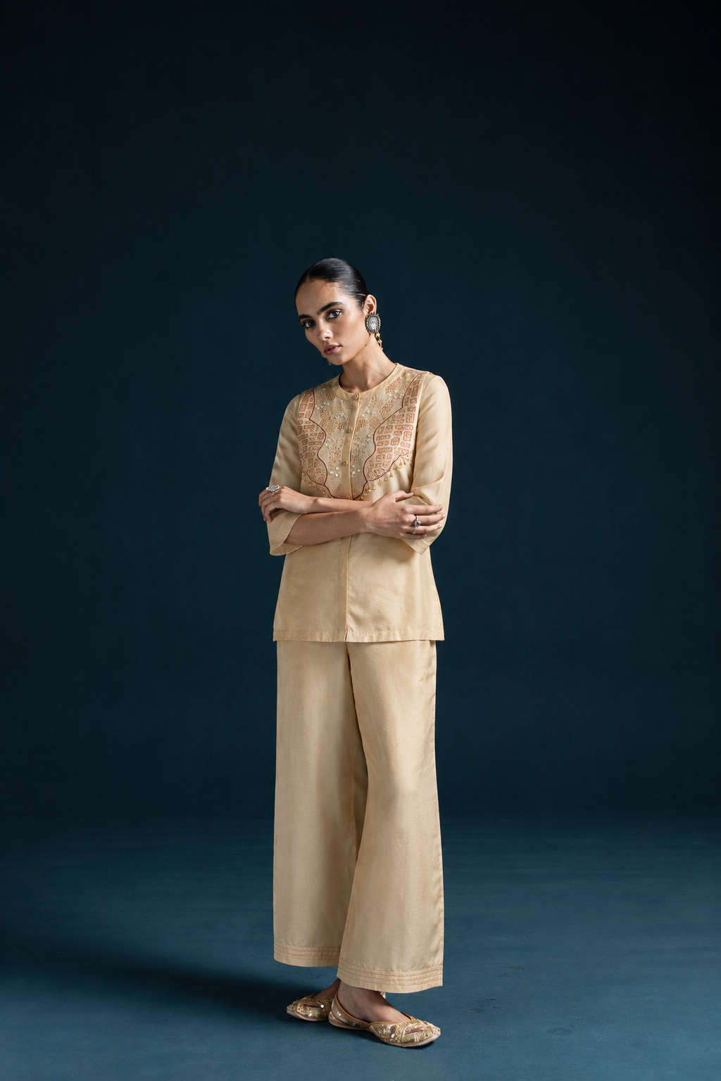 Hijr Embroidered Shirt-Style Co-ord Set – Cream