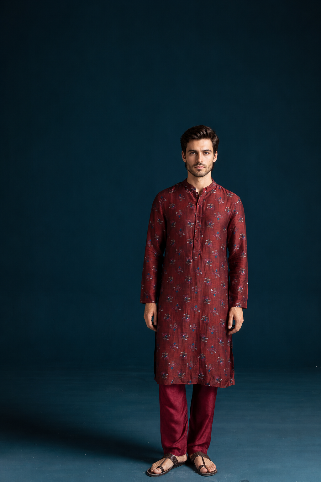 Azaan Kalamkari-inspired kurta - Maroon