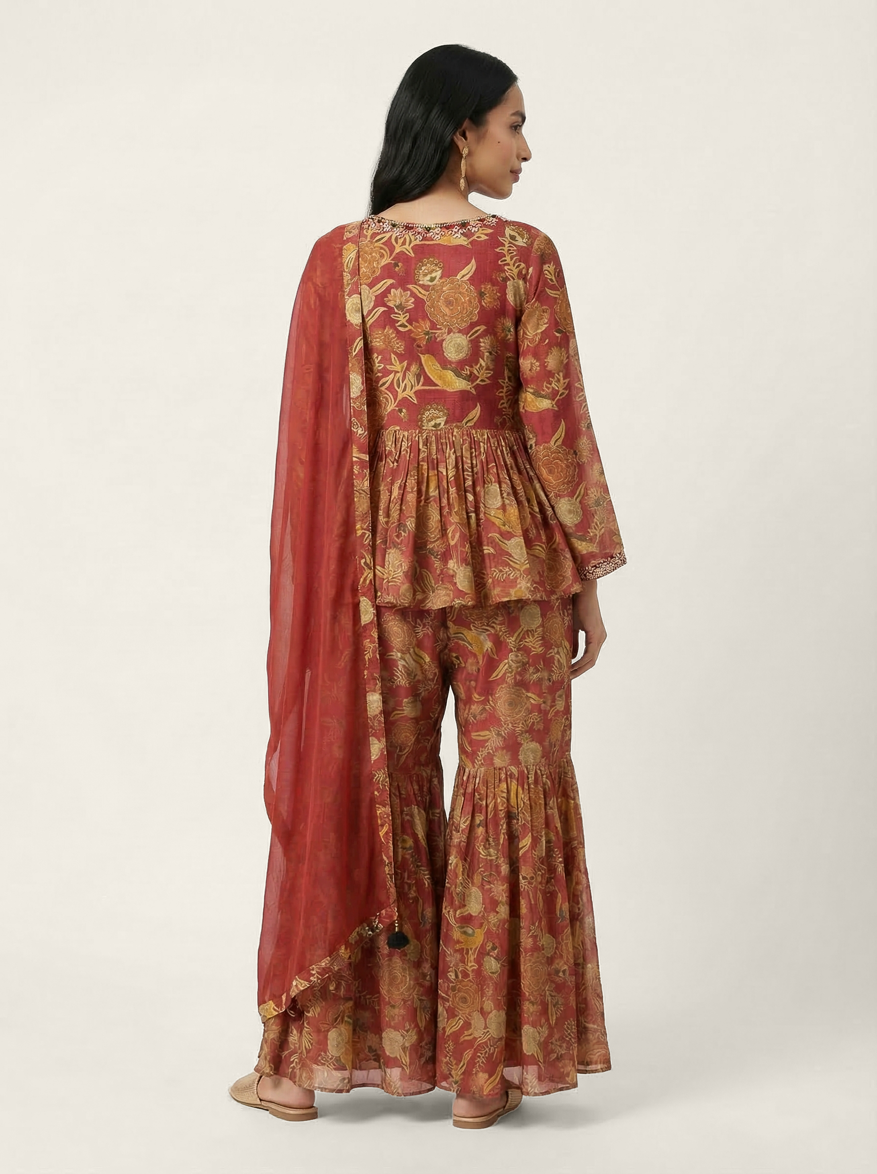Gulnaar Kurta Sharara Set - Rust