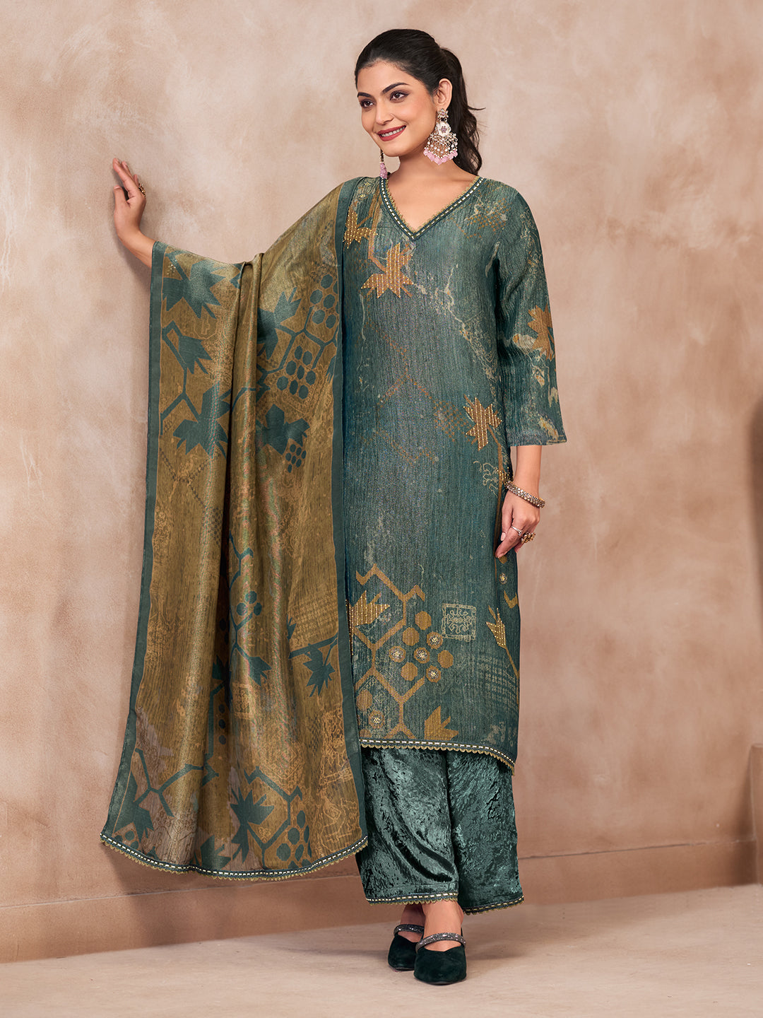 Naqsh Kurta Set with Dupatta - Dark Blue