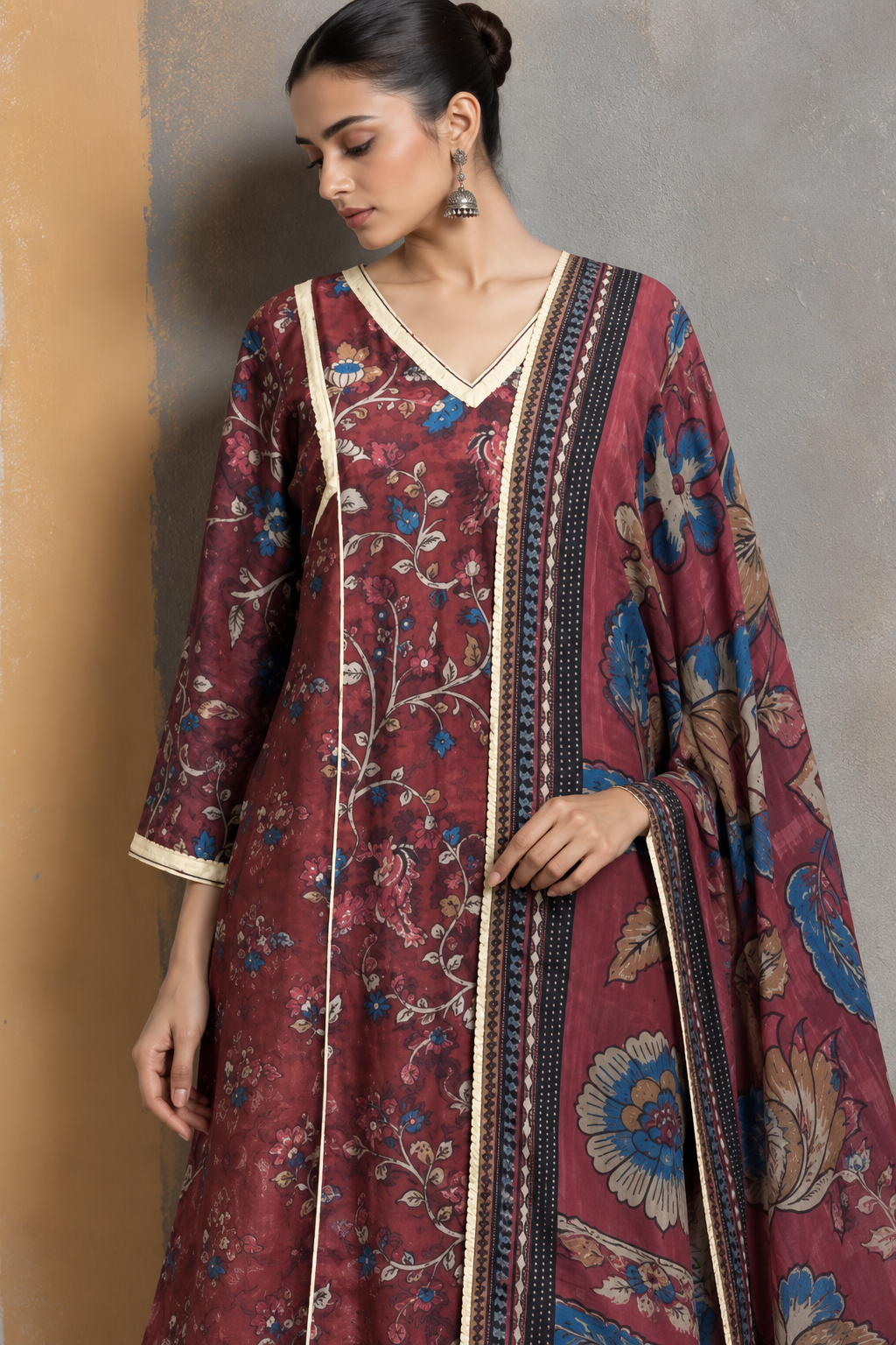 Azal Kalamkari-inspired Kurta Set -Maroon