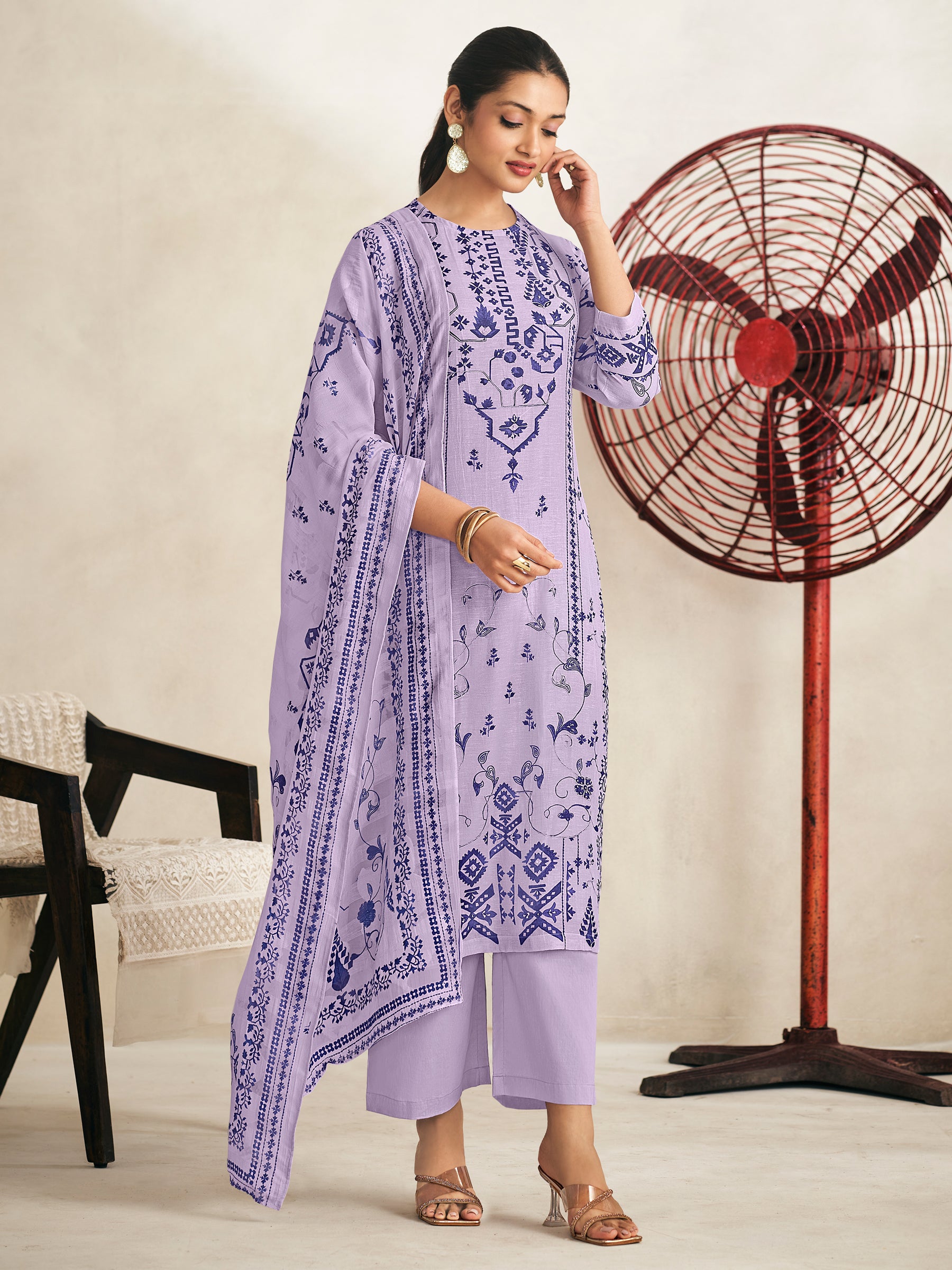 Saleha Unstitched Kurta Set - Purple