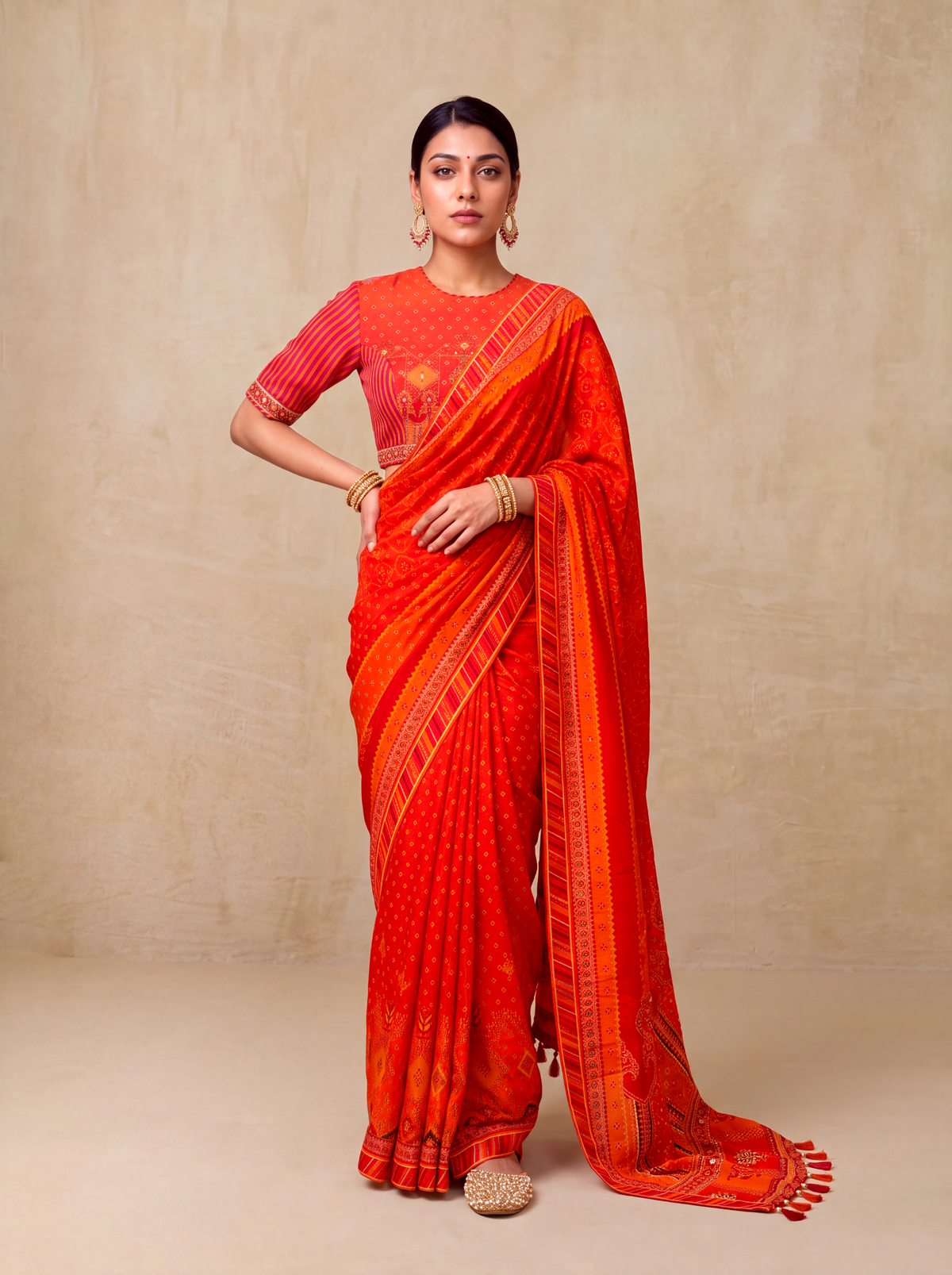 Itra Crepe Saree-Orange