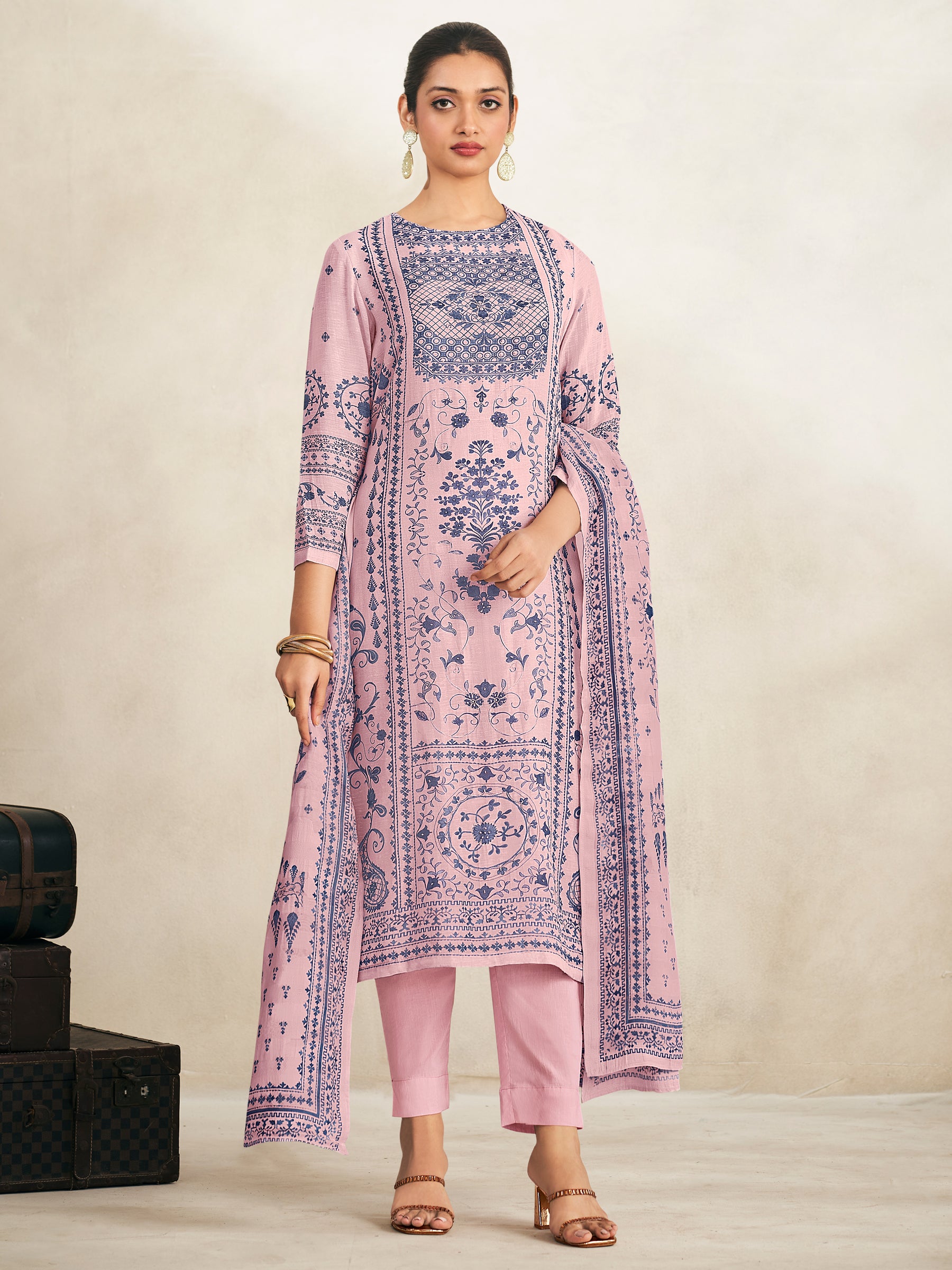 Saleha Unstitched Kurta Set - Pink