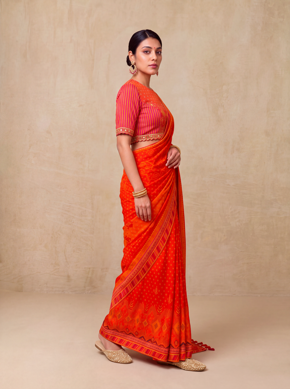 Itra Crepe Saree-Orange