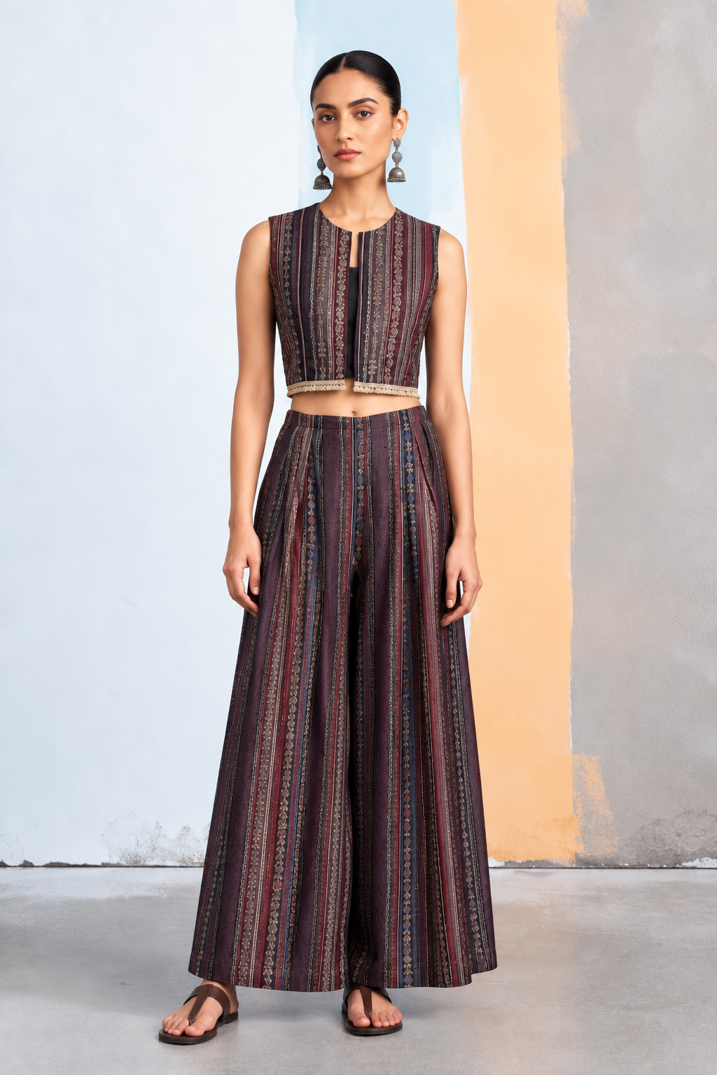 Rekh Kalamkari-inspired Co-ord Set with Jacket - Black