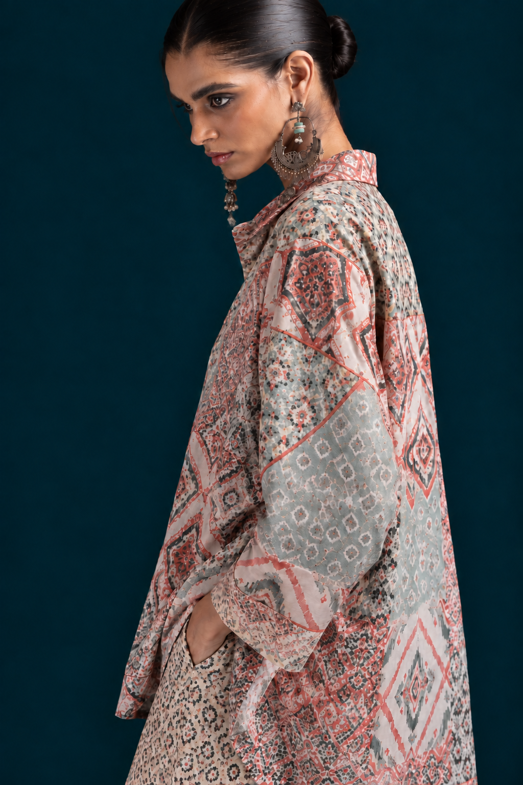 Rangrez Ikat-inspired skirt and bottom Co-ord set - Mint Blue