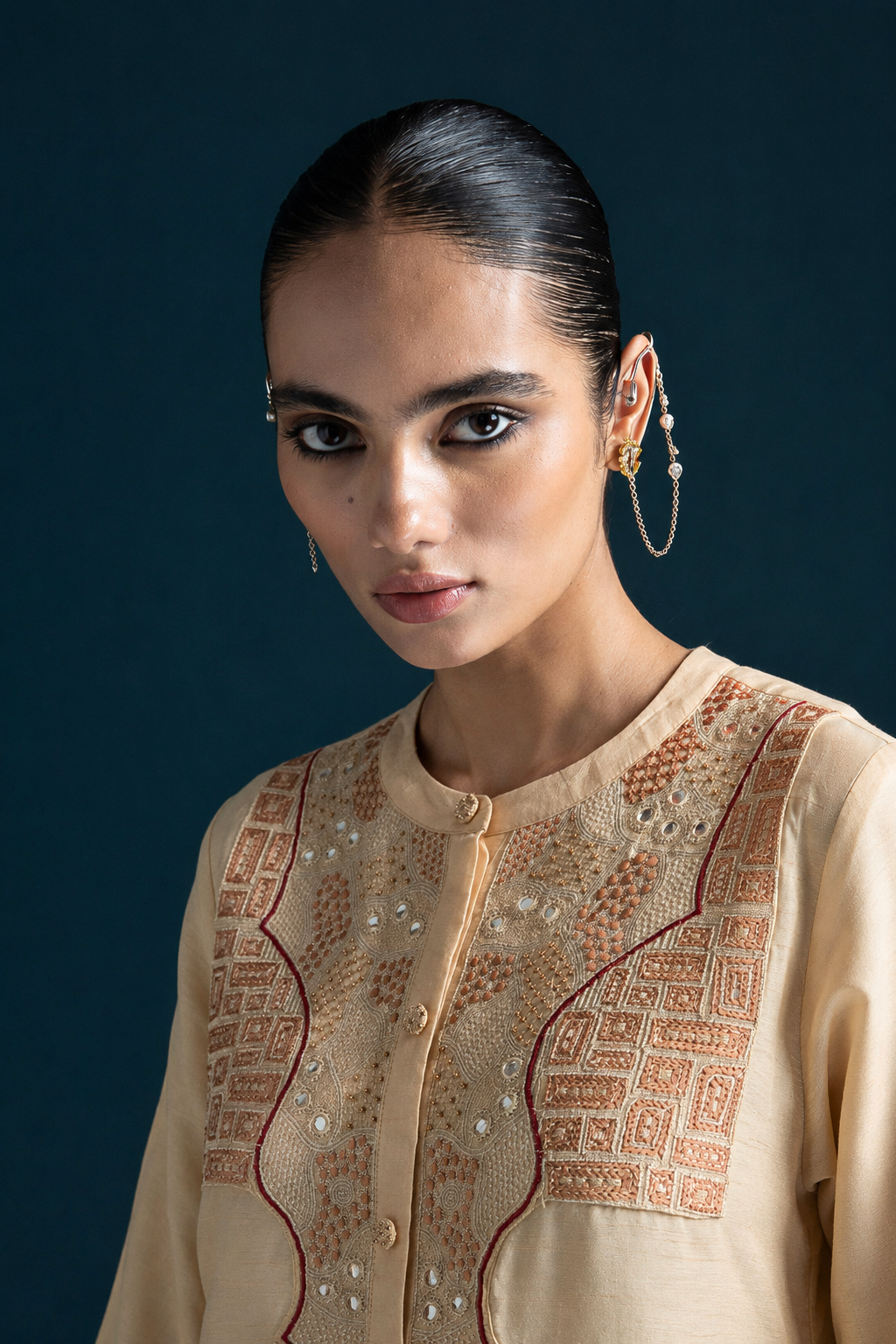 Hijr Embroidered Shirt-Style Co-ord Set – Cream