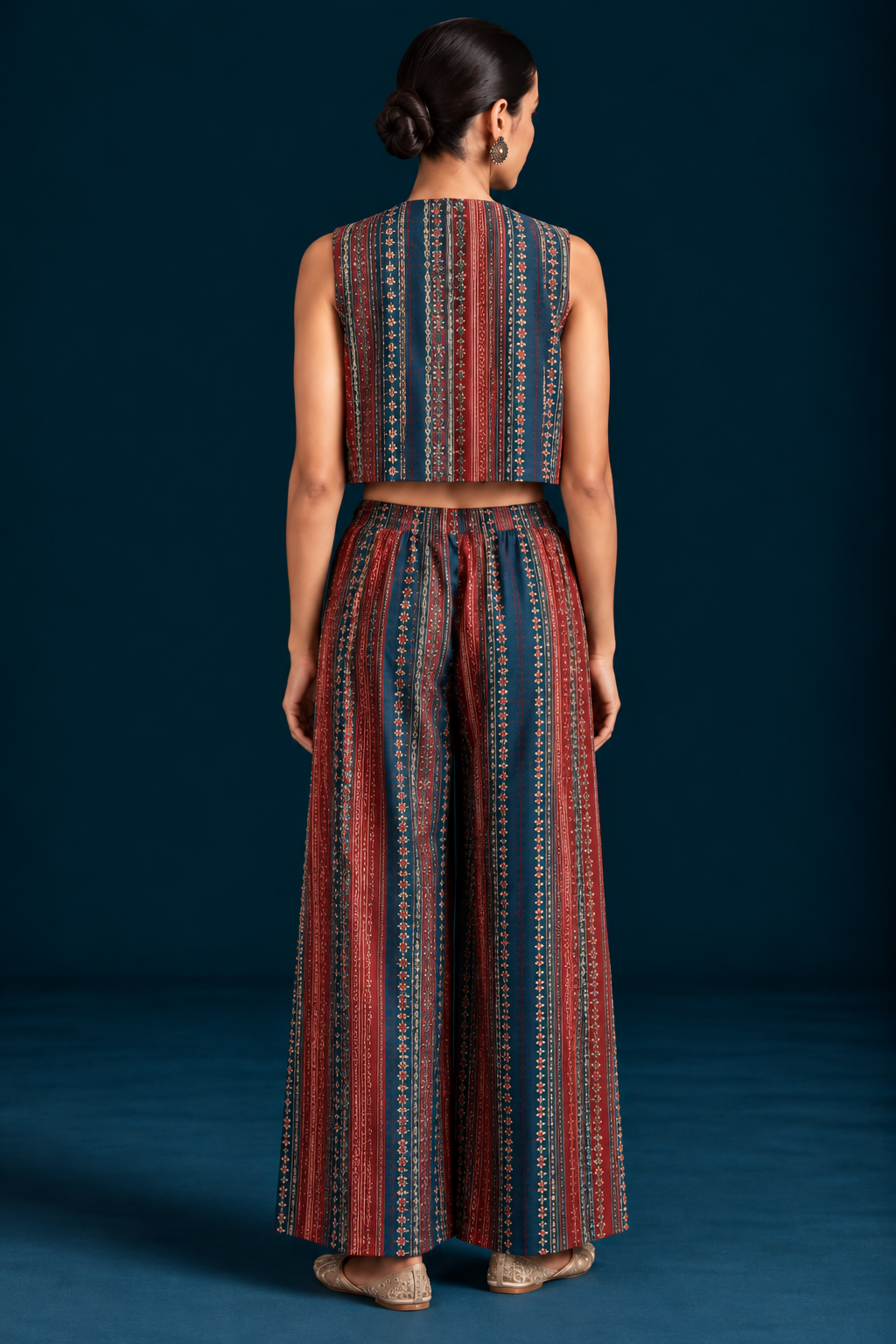Teela Kalamkari-inspired Co-ord Set with Jacket - Teal