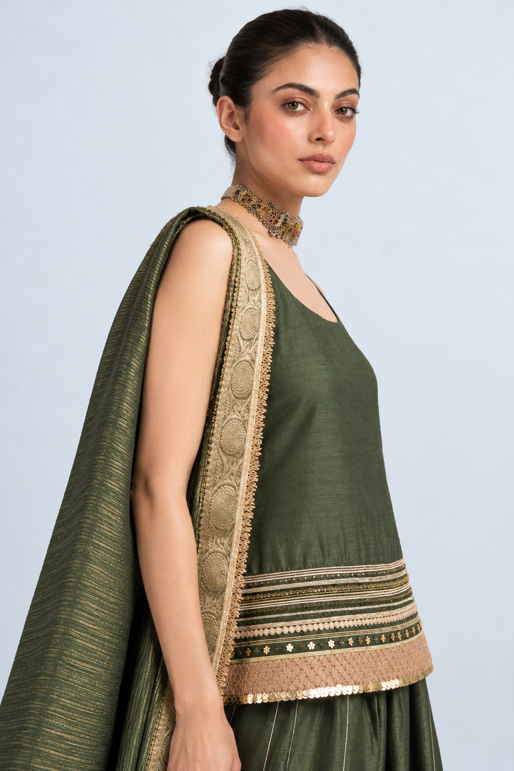 Zehn Kalamkari-inspired kurta set -Olive