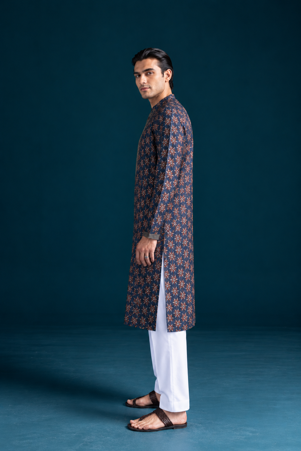 Adaa Ajrakh-Inspired Printed Men's Kurta – Blue