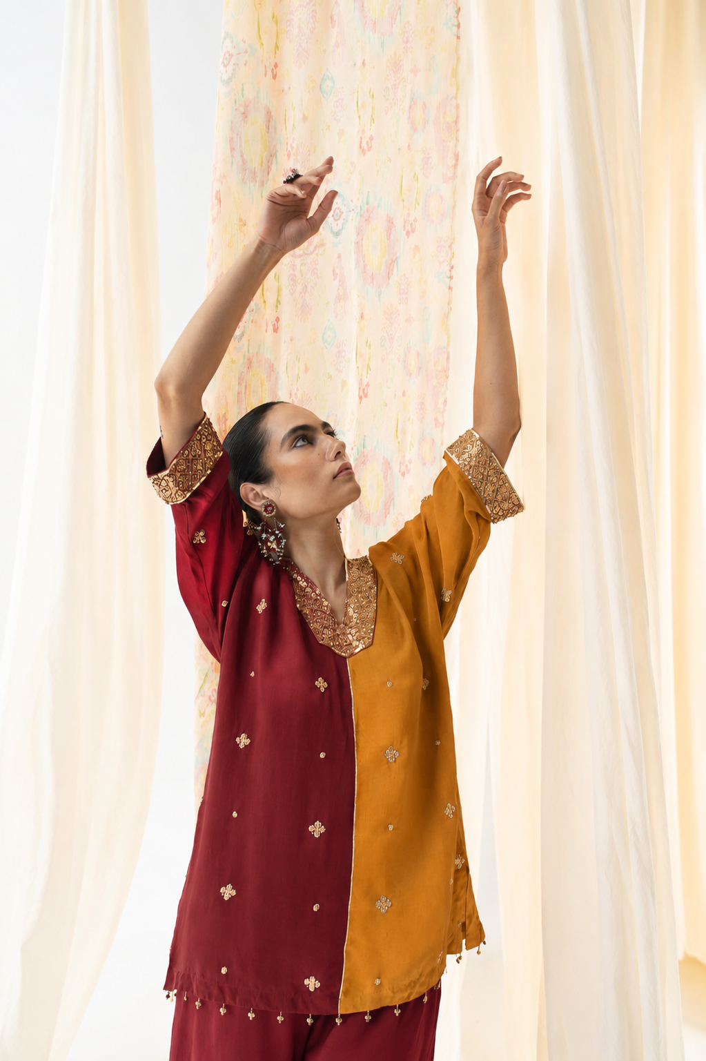 Kimiya Dolman-Sleeve Co-ord Set – Red & Mustard