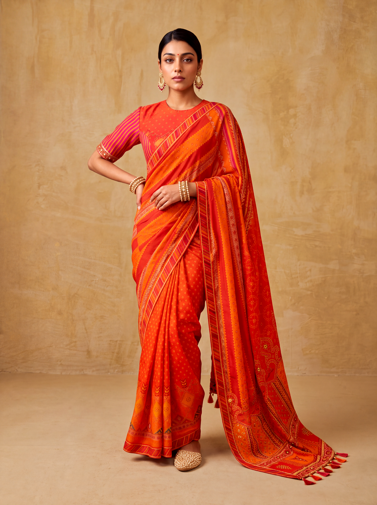 Itra Crepe Saree-Orange