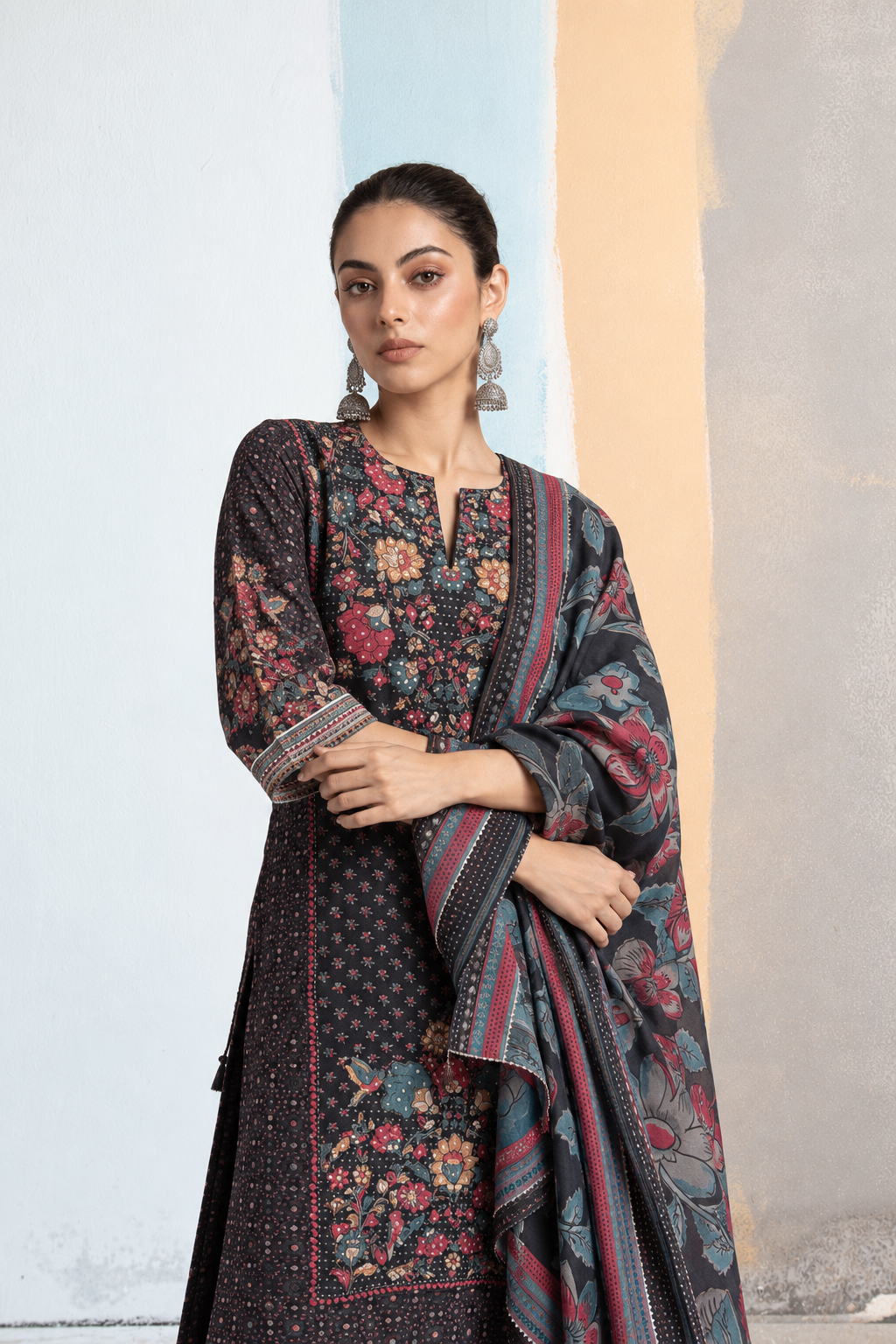 Tavish Kalamkari-inspired Kurta Set-Black