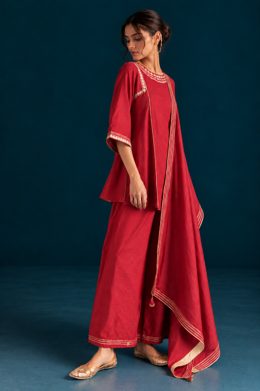 Safa Ikat-inspired Kurta set - Maroon