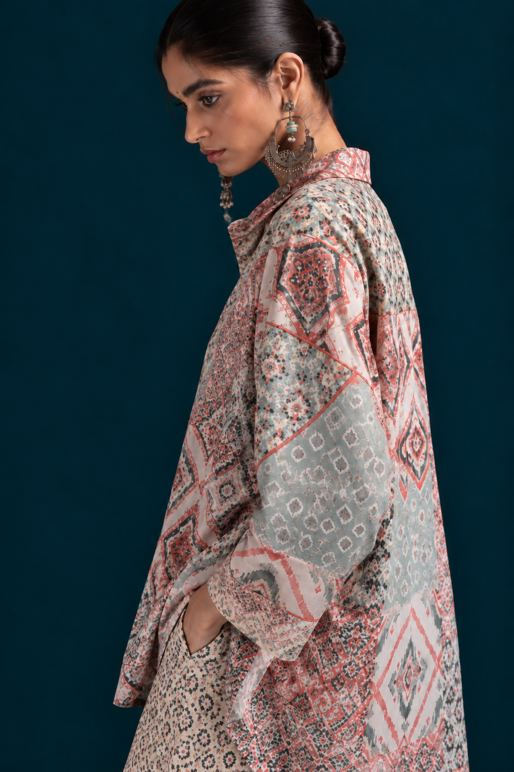 Rangrez Ikat-inspired skirt and bottom Co-ord set - Mint Blue