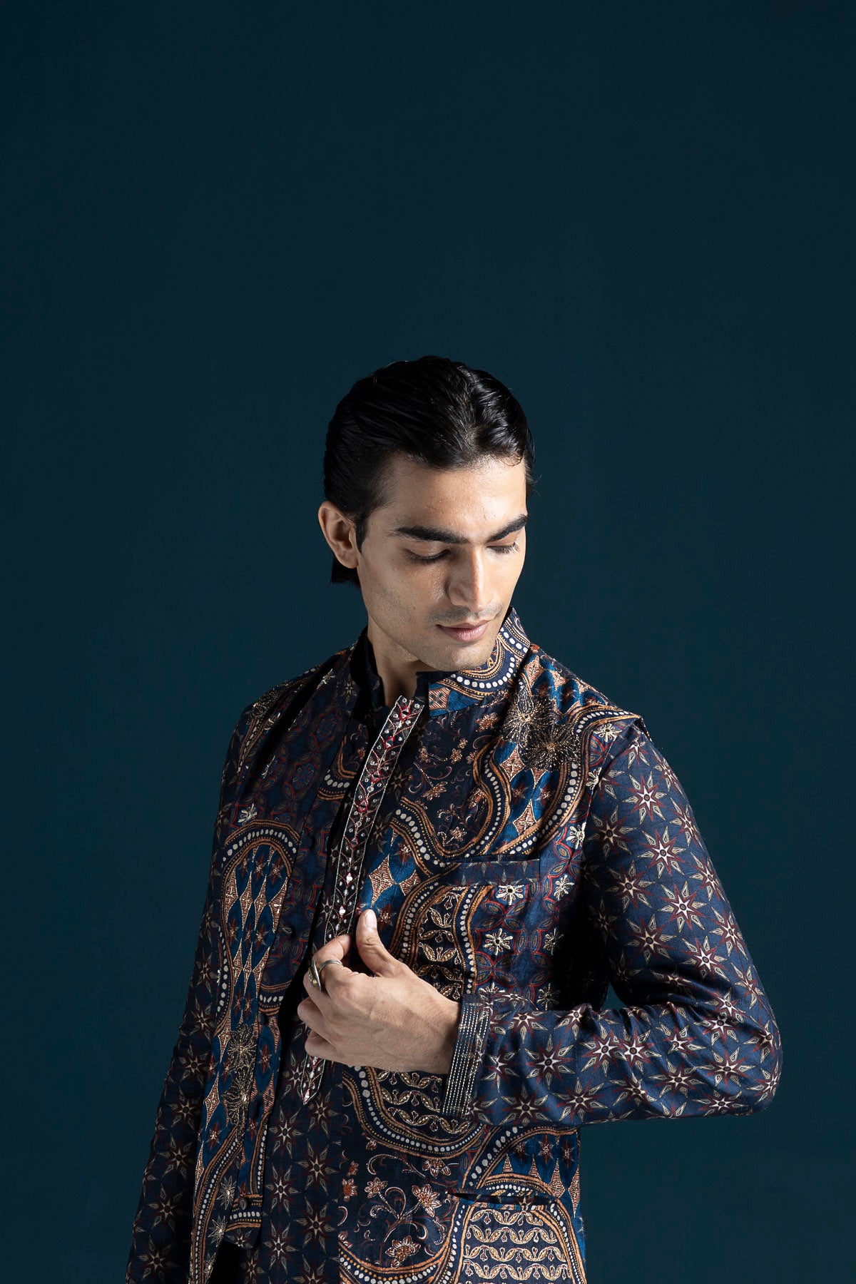 Adaa Ajrakh-Inspired Men's Bandi – Blue