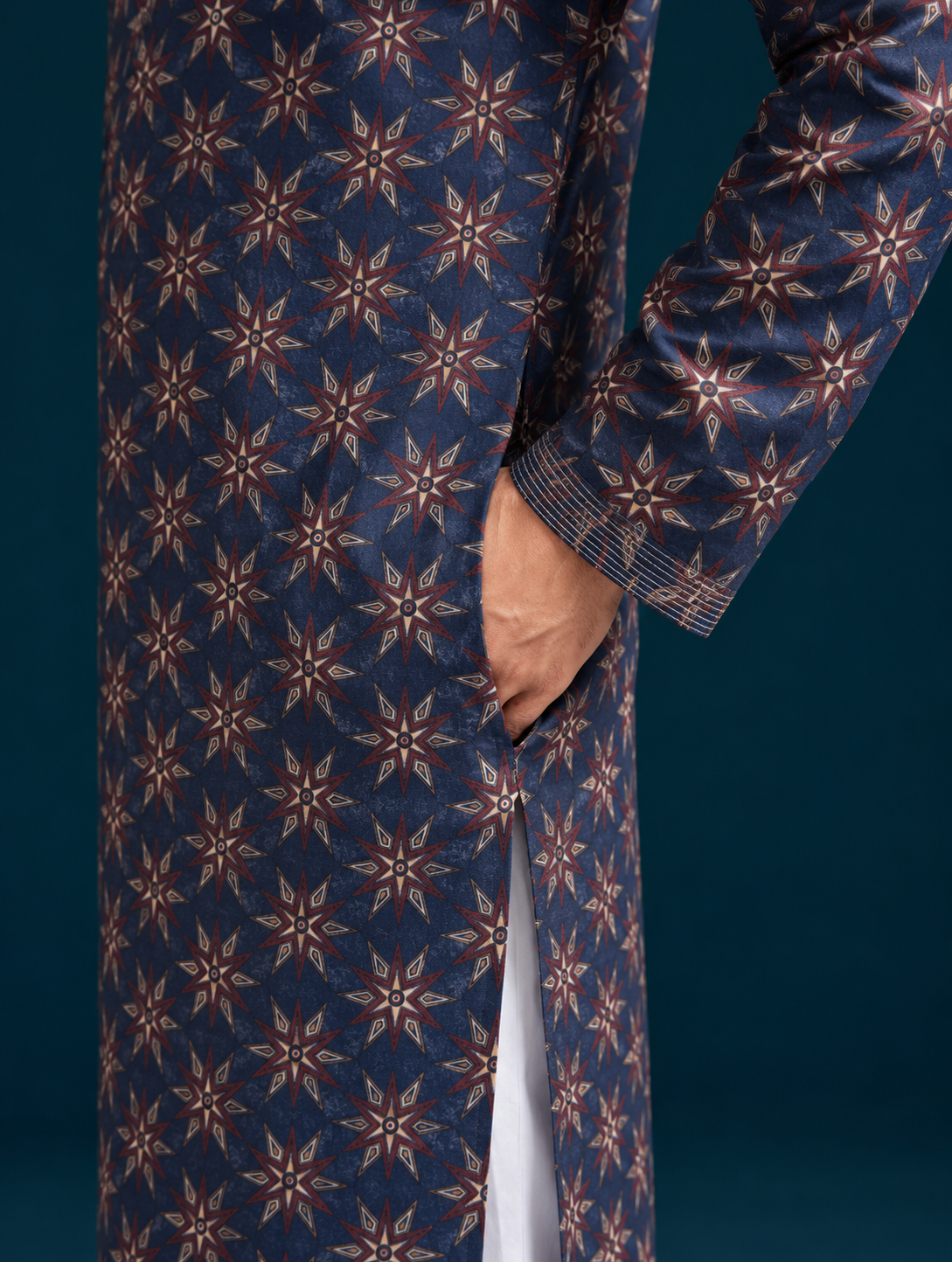 Adaa Ajrakh-Inspired Printed Men's Kurta – Blue