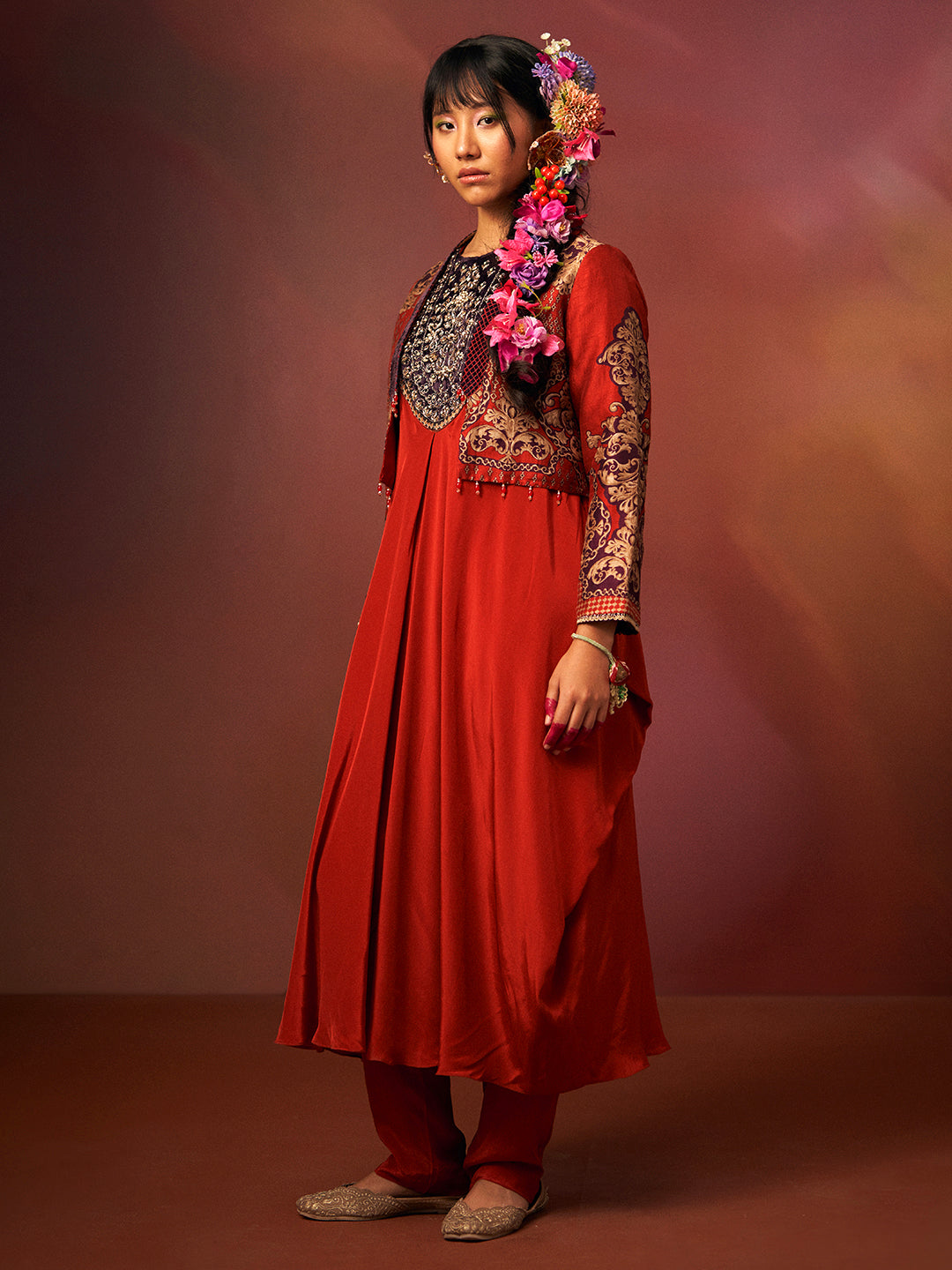 Phoolwari Jacket - Red