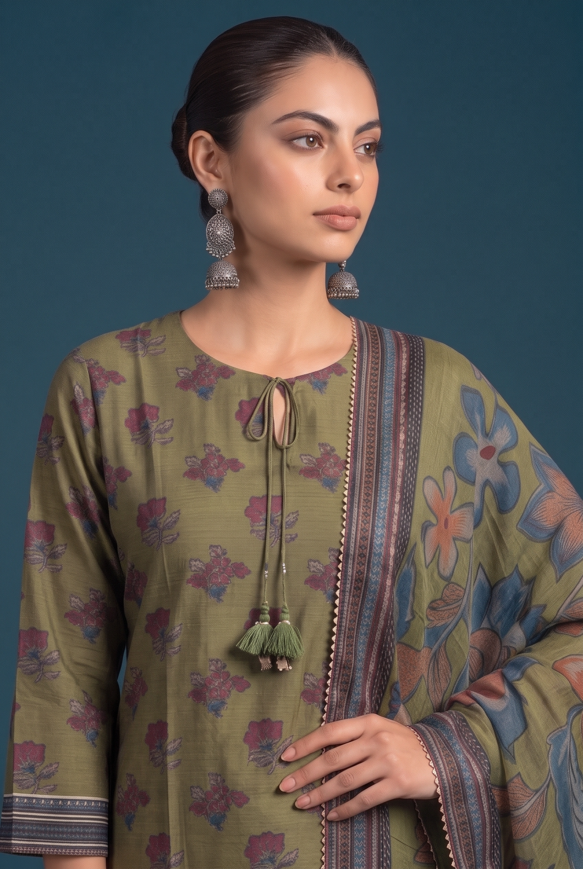 Neer Kalamkari-inspired Kurta Set-Olive