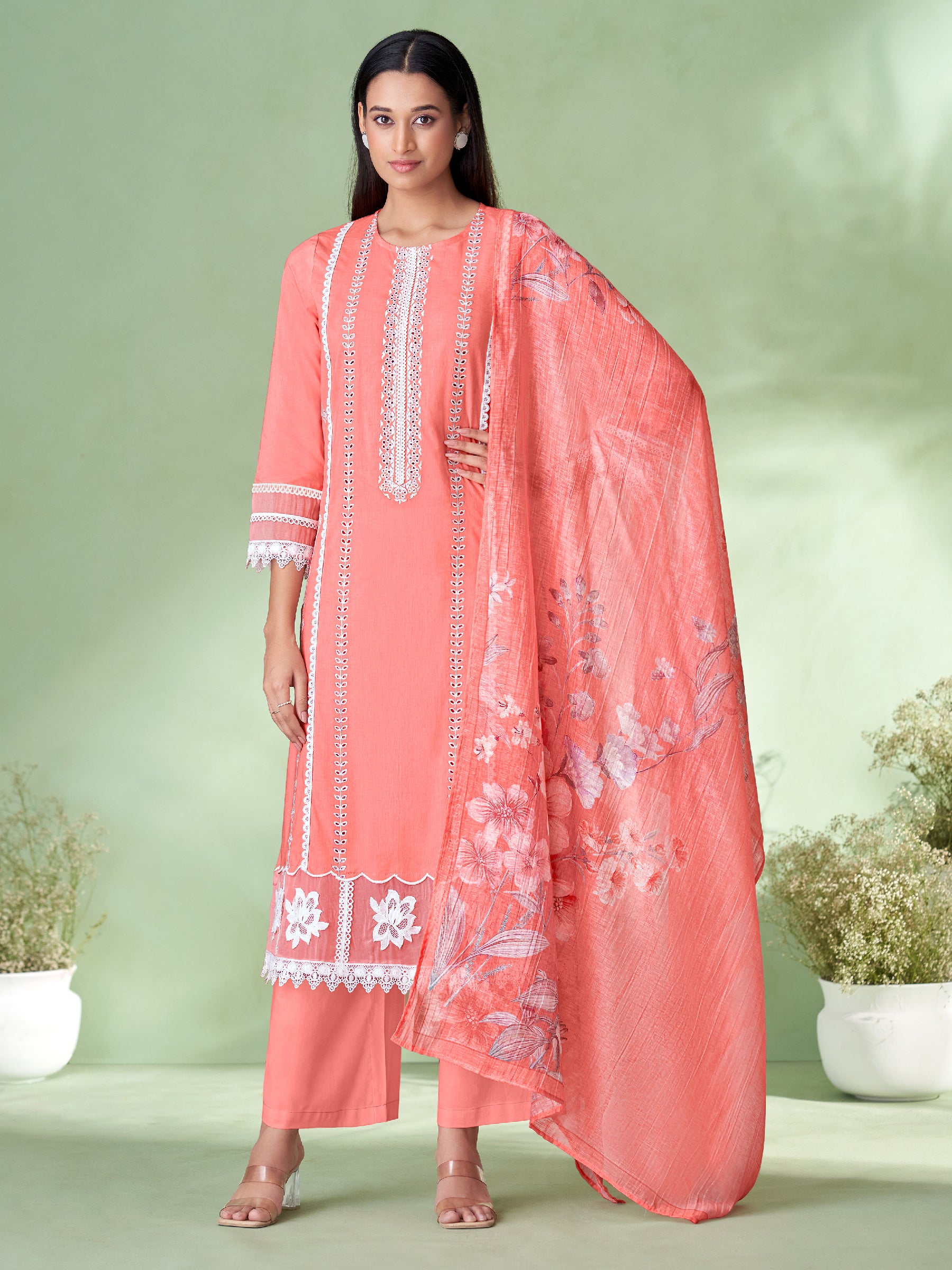 Avarna Unstitched Kurta Set - Peach