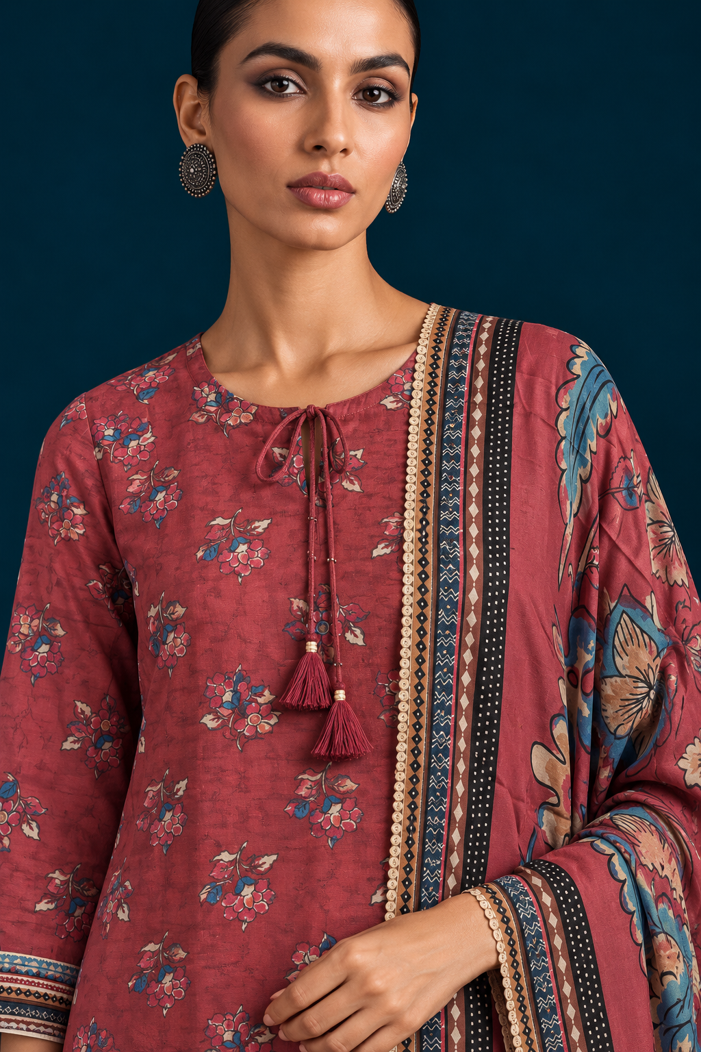 Taar Kalamkari-inspired Kurta Set-Maroon