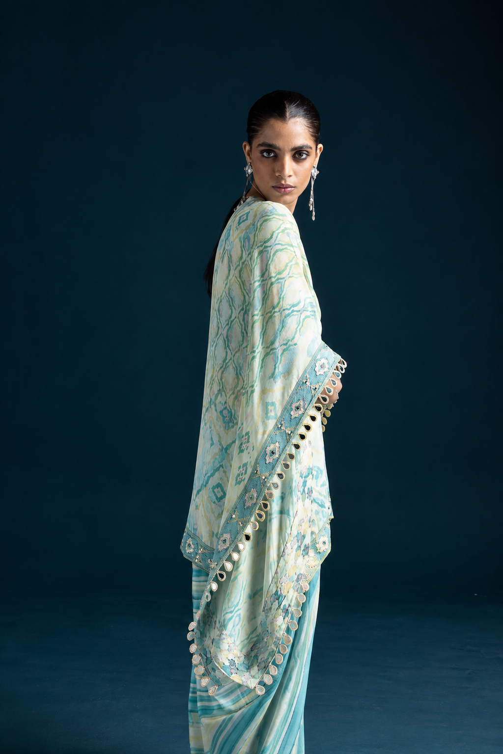 Mehr Ikat-Inspired Kaftan & Dhoti Co-ord Set - Mint