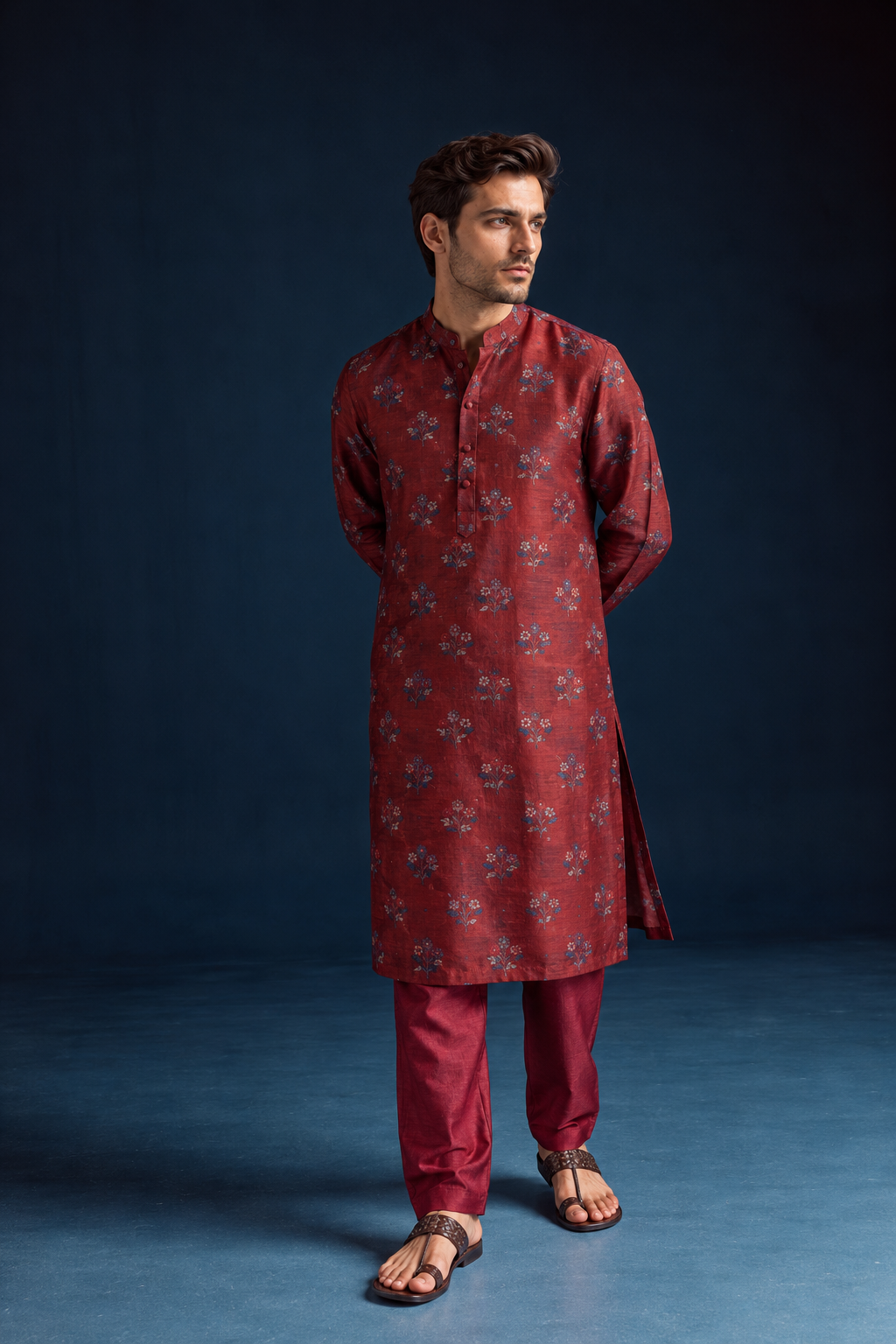 Azaan Kalamkari-inspired kurta - Maroon