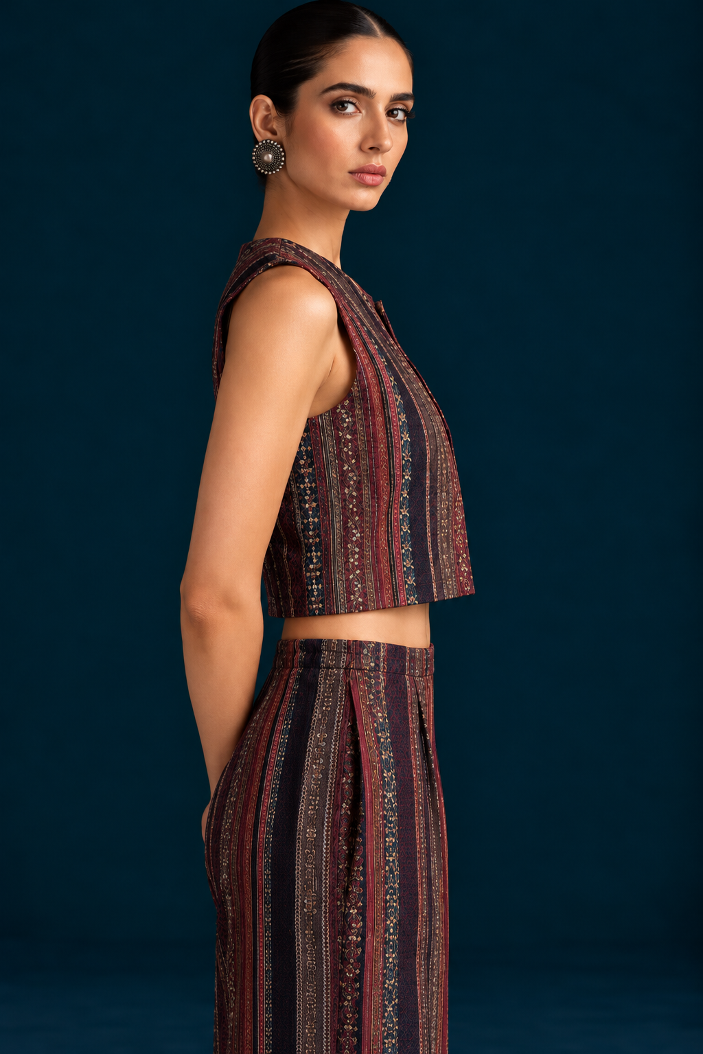 Rekh Kalamkari-inspired Co-ord Set with Jacket - Black