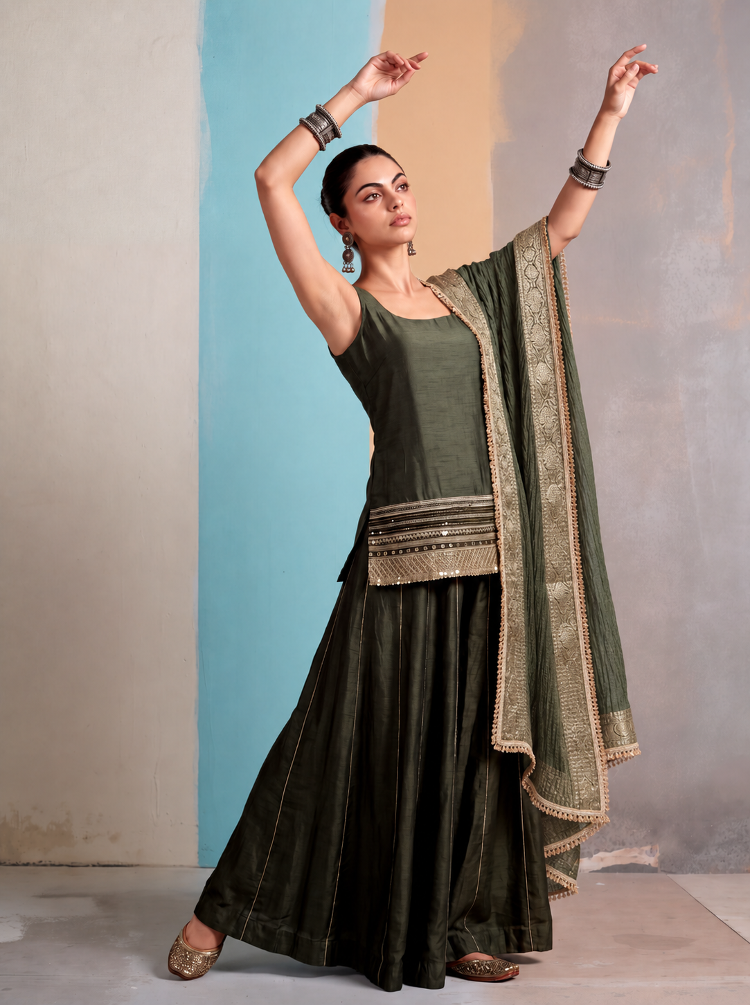 Zehn Kalamkari-inspired kurta set -Olive