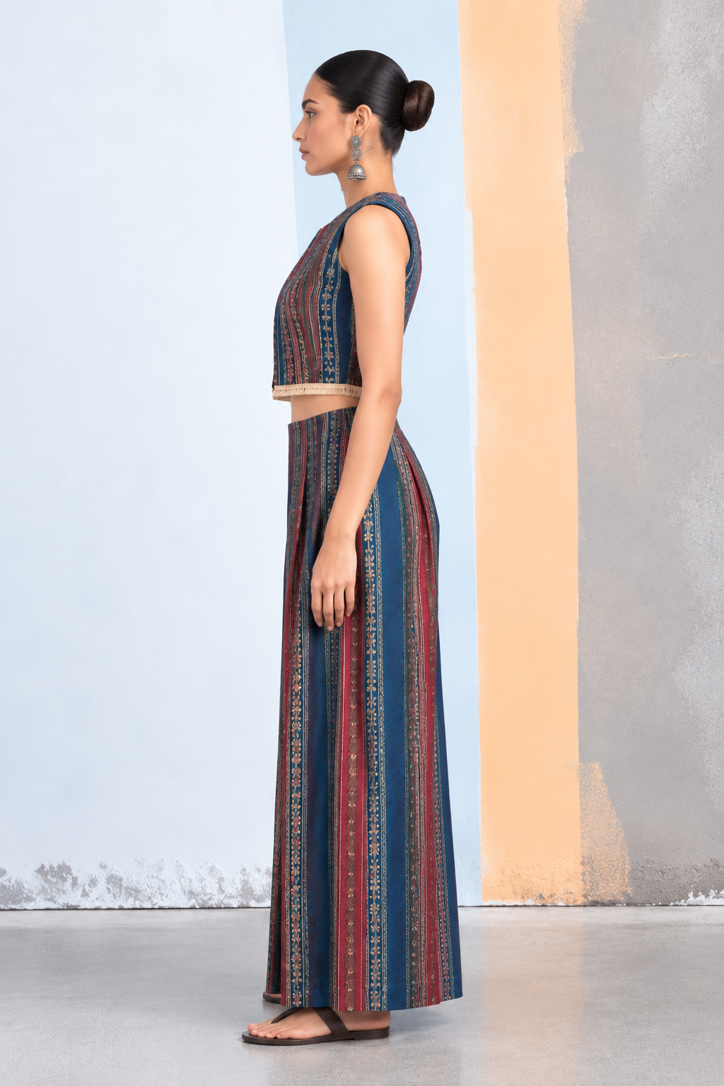 Teela Kalamkari-inspired Co-ord Set with Jacket - Teal