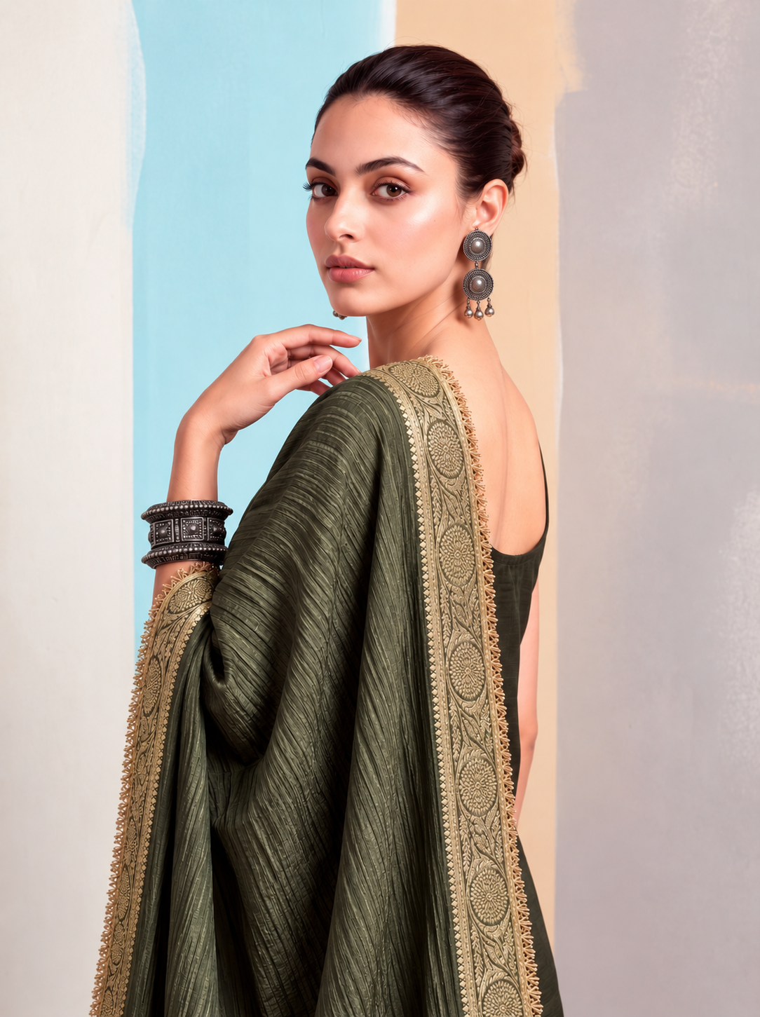 Zehn Kalamkari-inspired kurta set -Olive